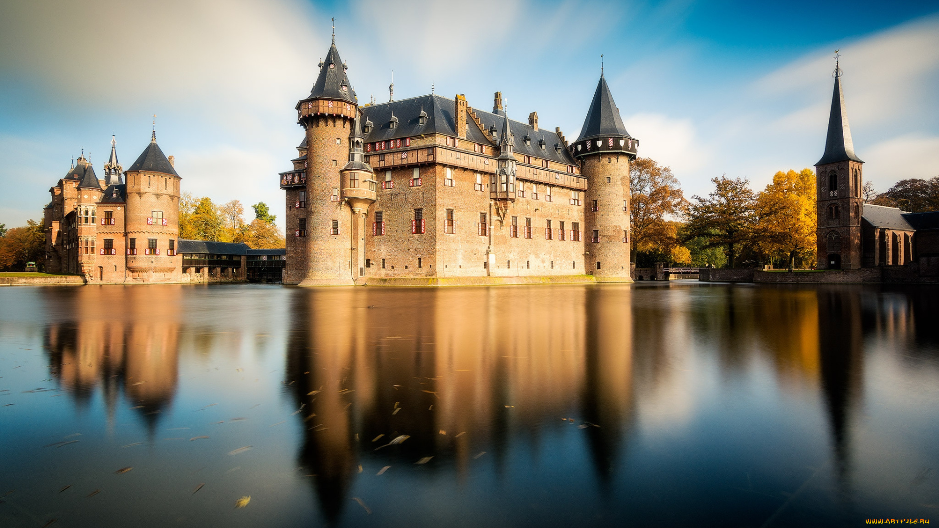 dutch, kasteel, de, haar, города, замки, нидерландов, замок, озеро