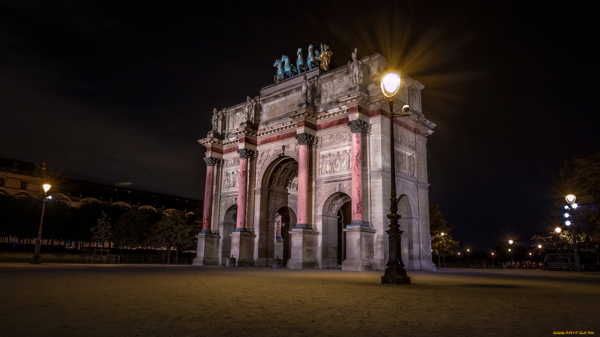 города, париж, , франция, париж, ночь, огни, триумфвльная, арка