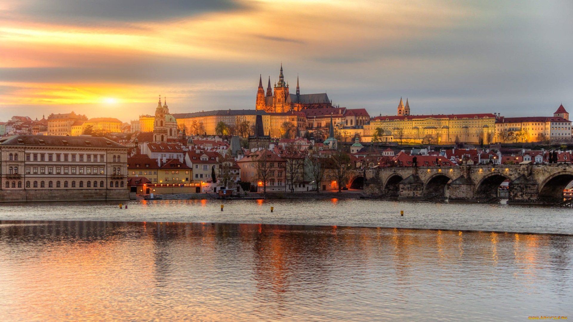 города, прага, , Чехия, закат, прага, апрель
