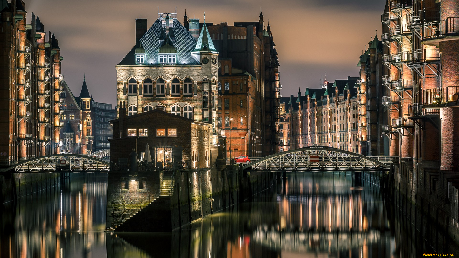 hamburg, города, гамбург, , германия, огни, ночь