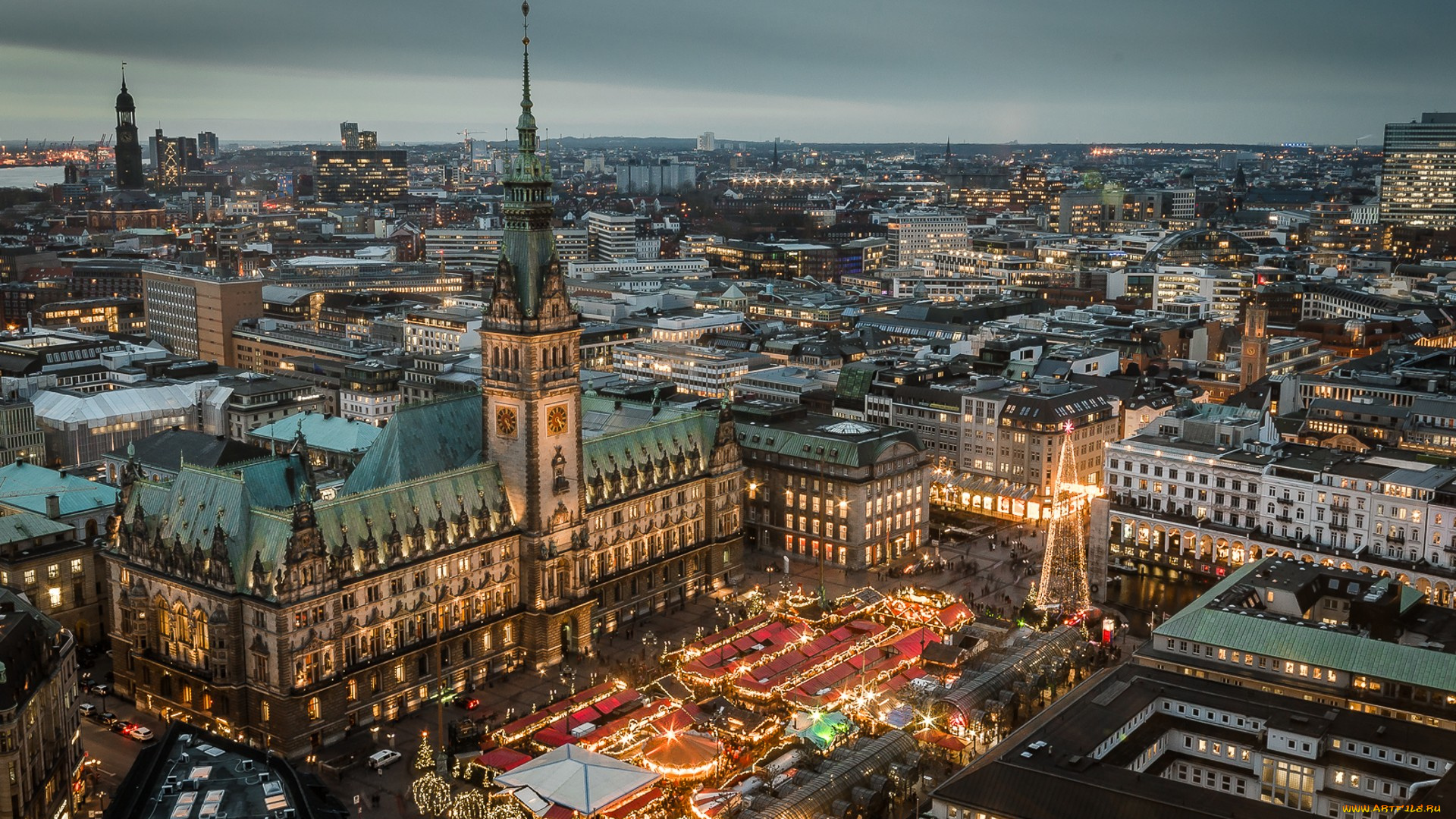 hamburg, города, гамбург, , германия, огни, ночь