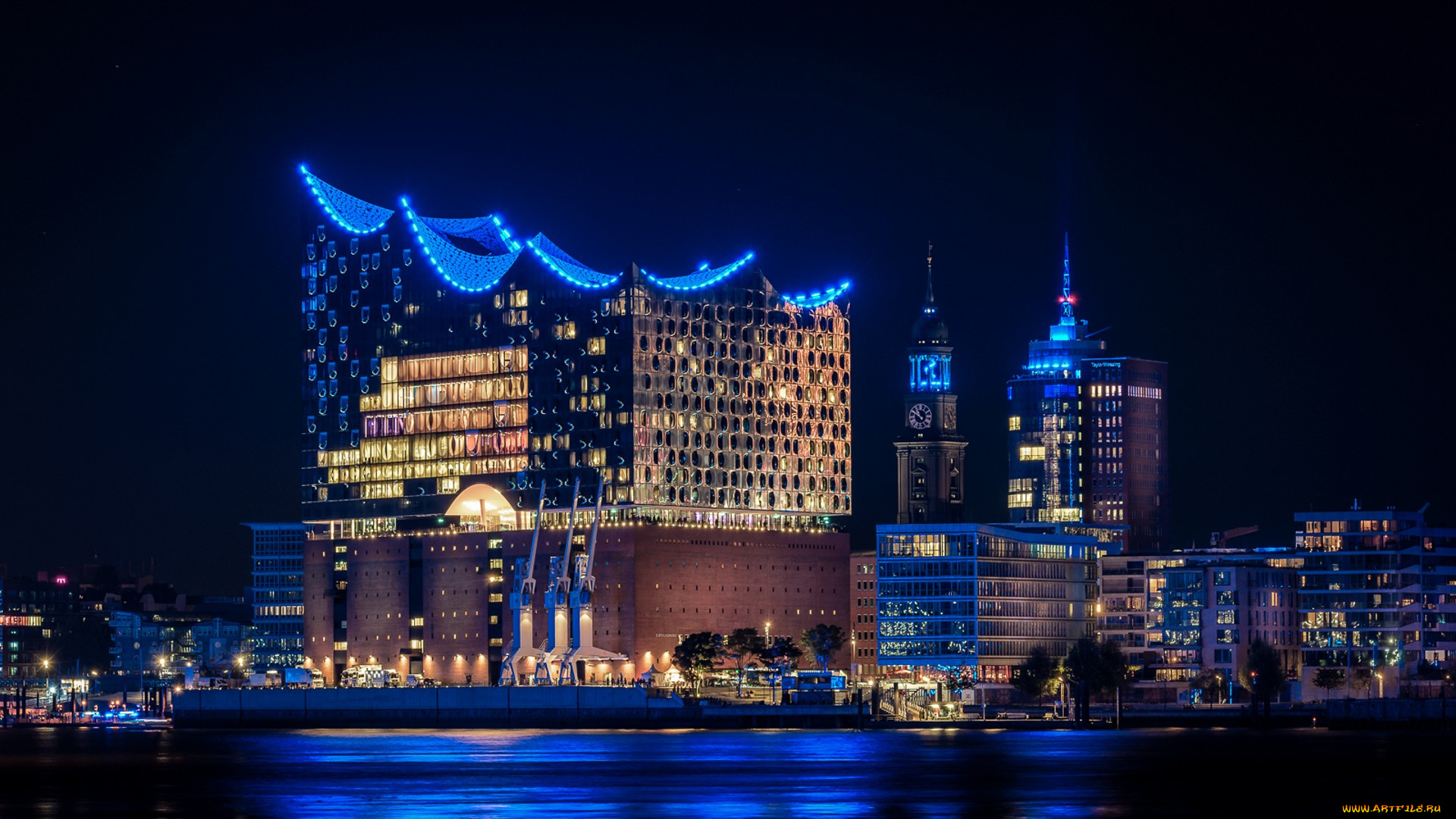 hamburg, города, гамбург, , германия, огни, ночь