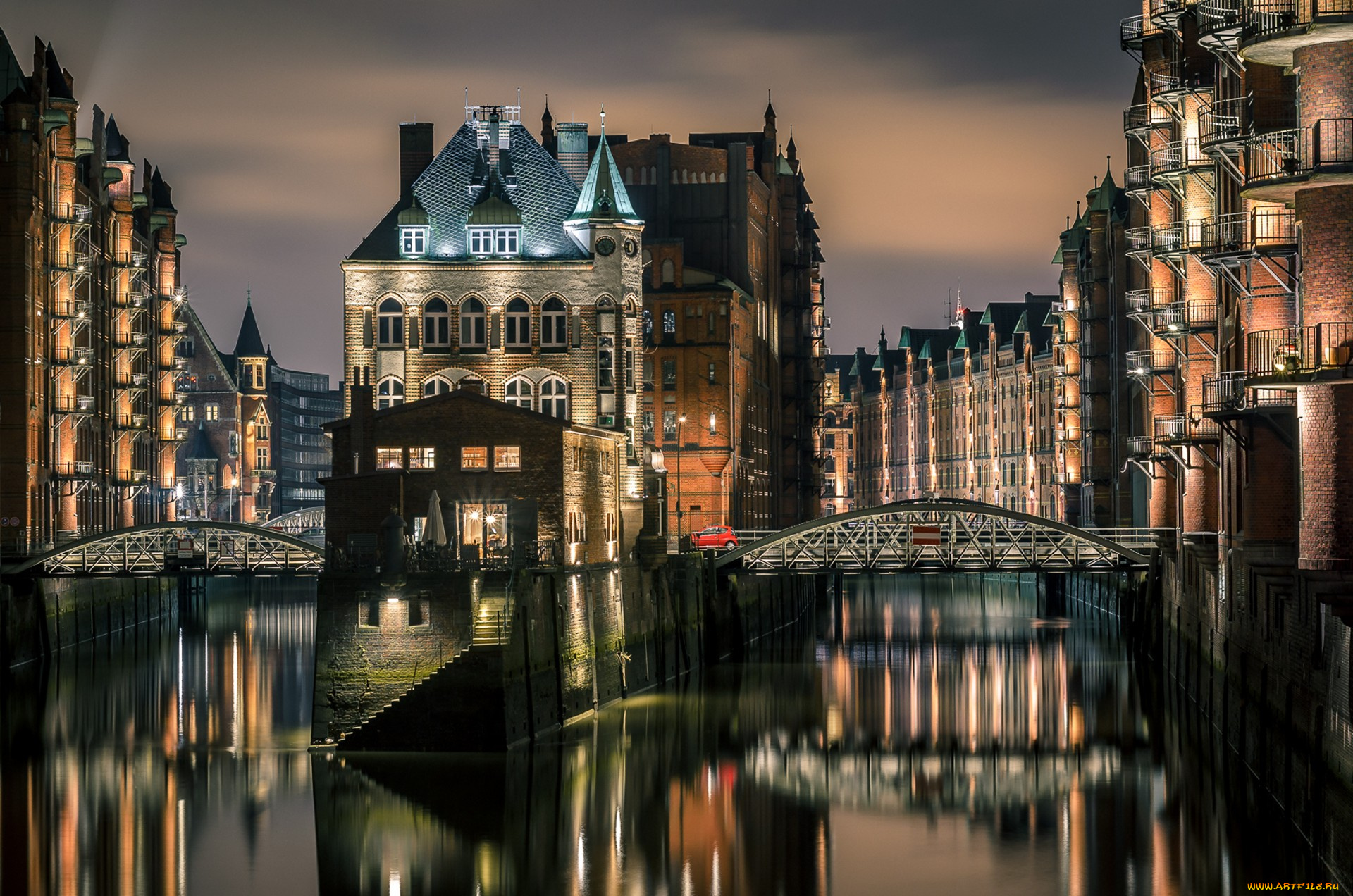 hamburg, города, гамбург, , германия, огни, ночь