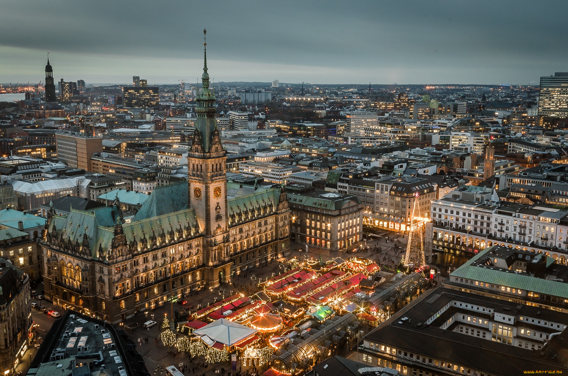 hamburg, города, гамбург, , германия, огни, ночь
