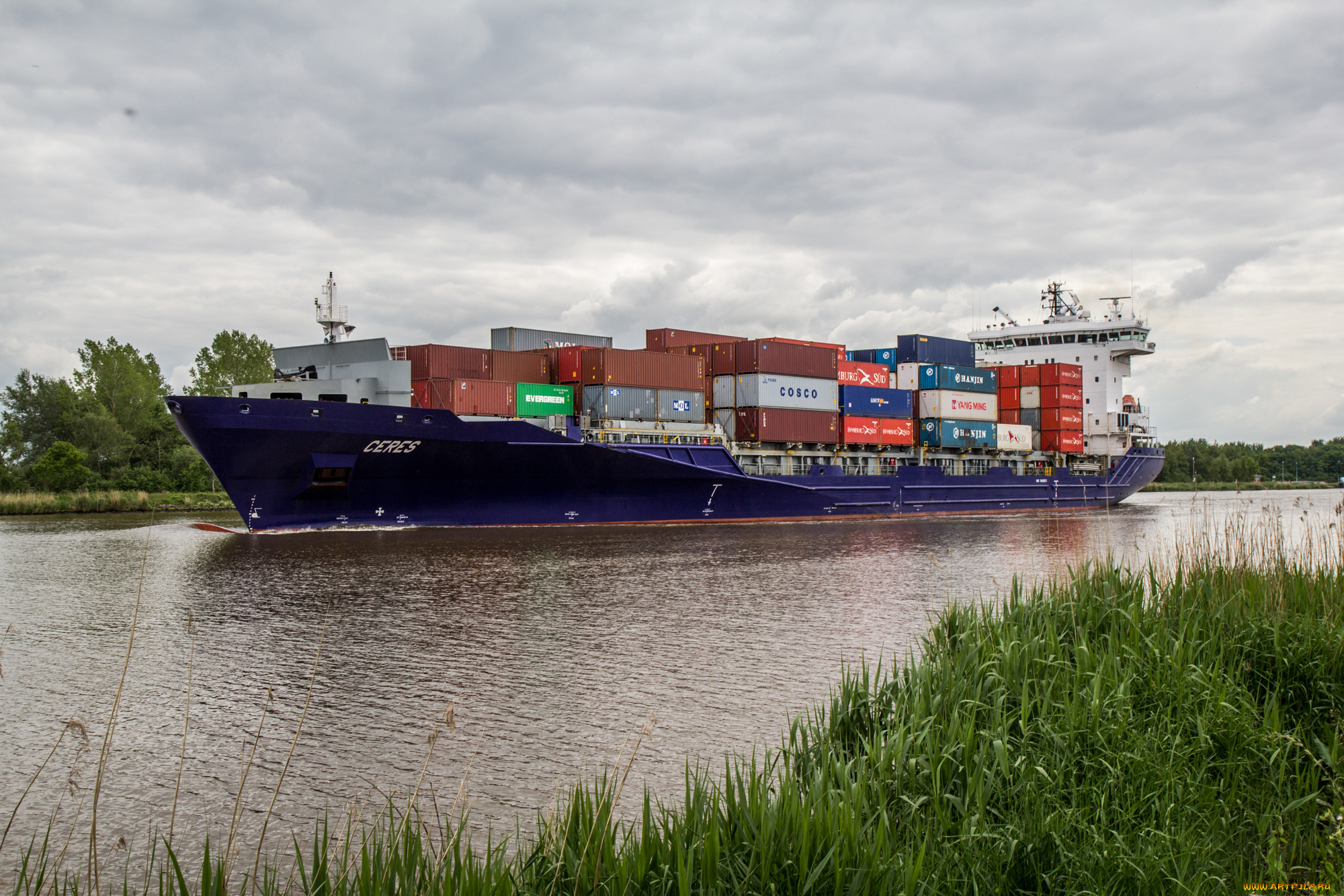 корабли, грузовые, суда, контейнеровоз