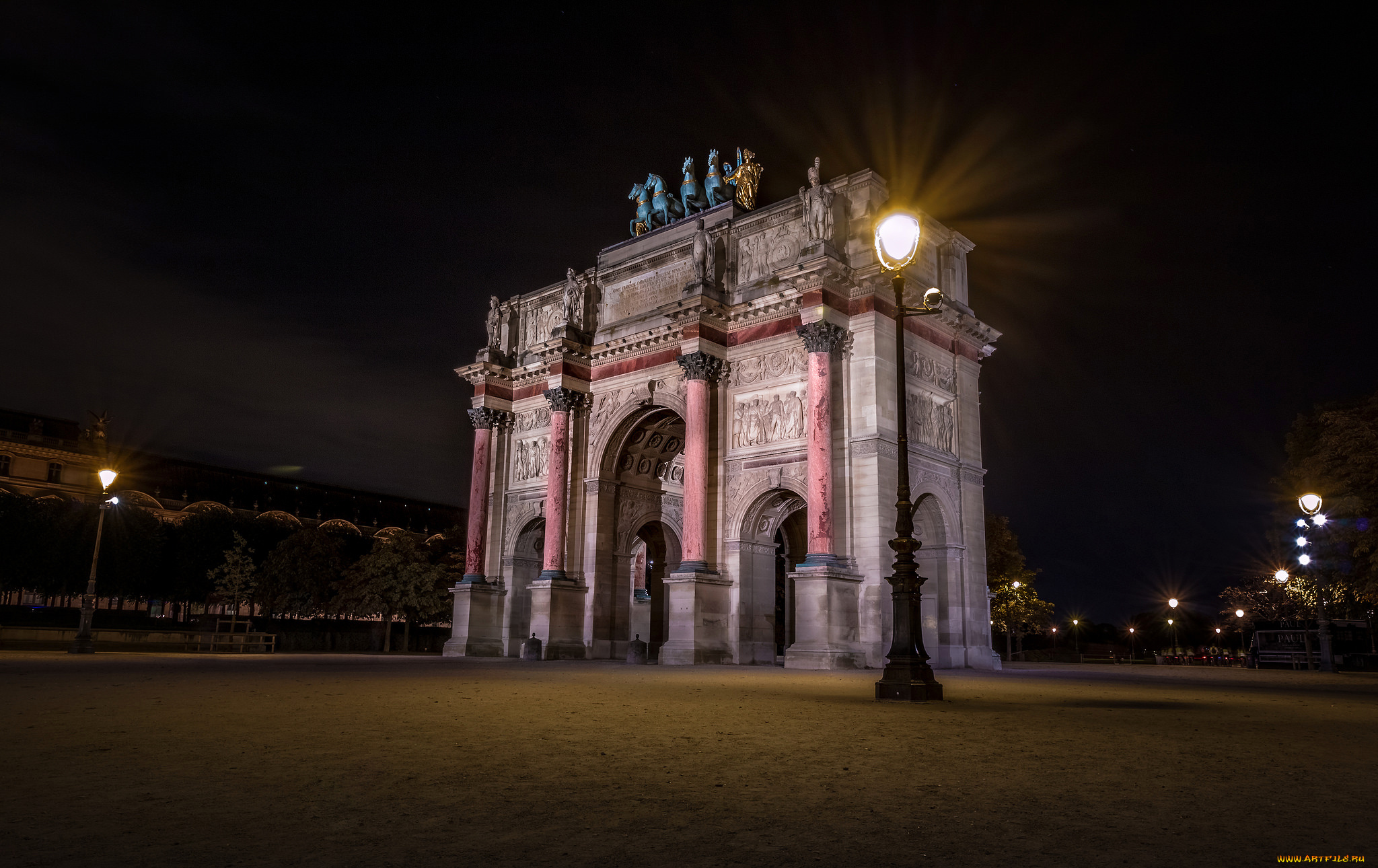 города, париж, , франция, париж, ночь, огни, триумфвльная, арка