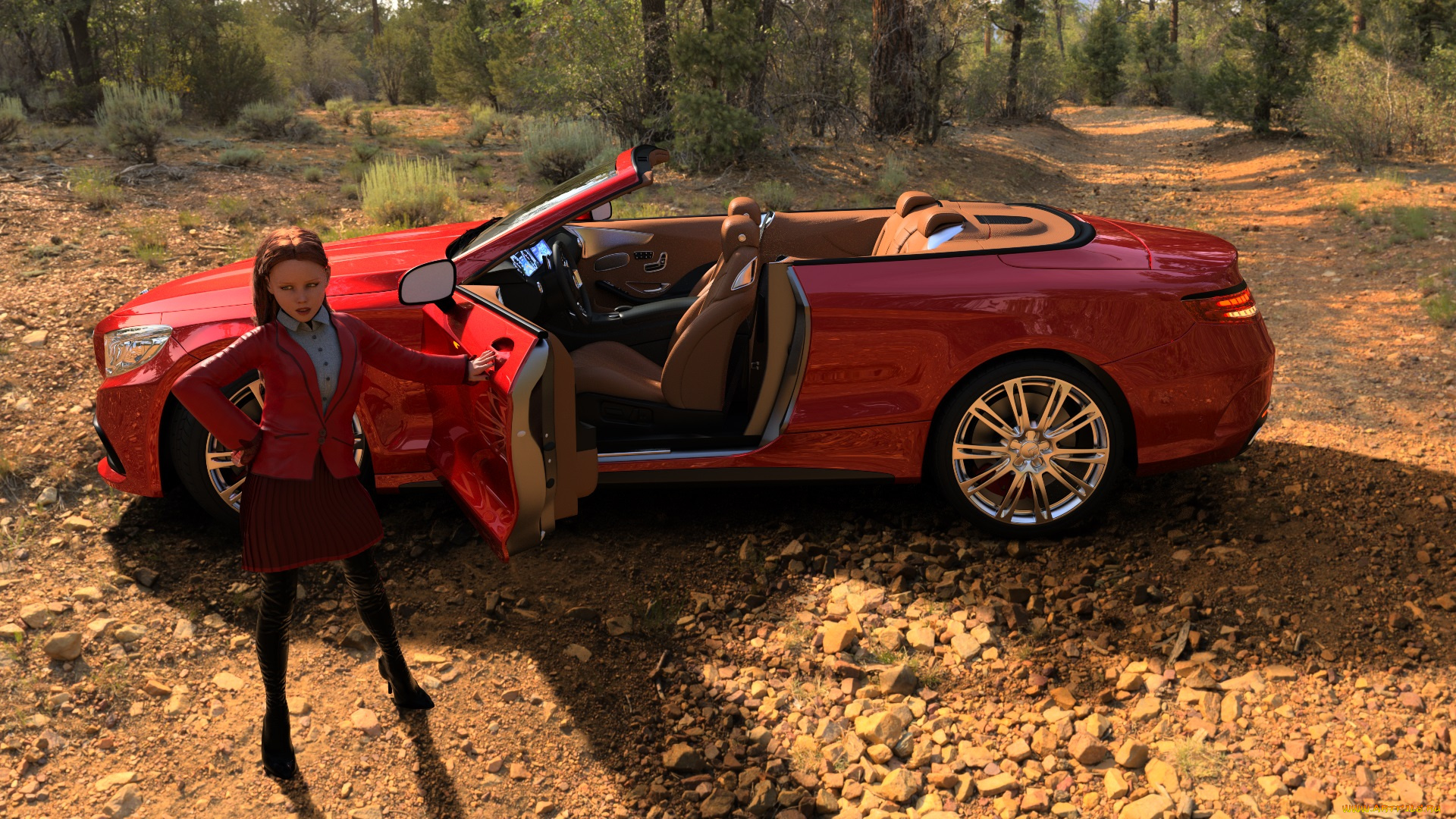 3д, графика, люди-авто, мото, , people-, car, , , moto, девушка, взгляд, фон, автомобиль