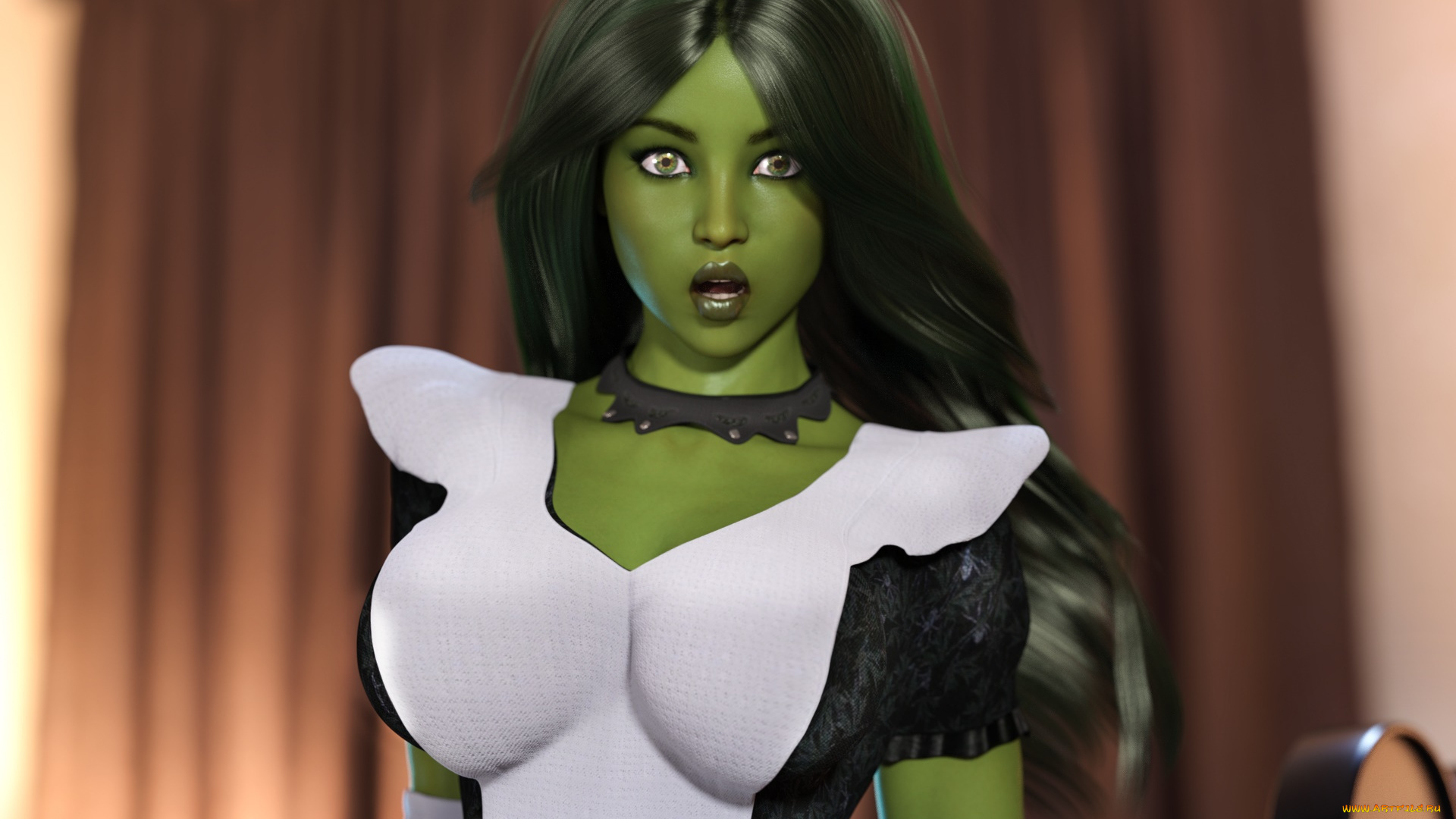 3д, графика, существа, , creatures, девушка, взгляд, фон