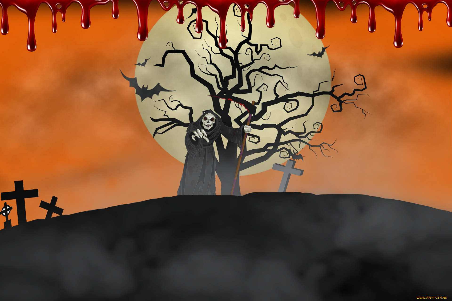 праздничные, хэллоуин, смерть, крест, фон, кровь