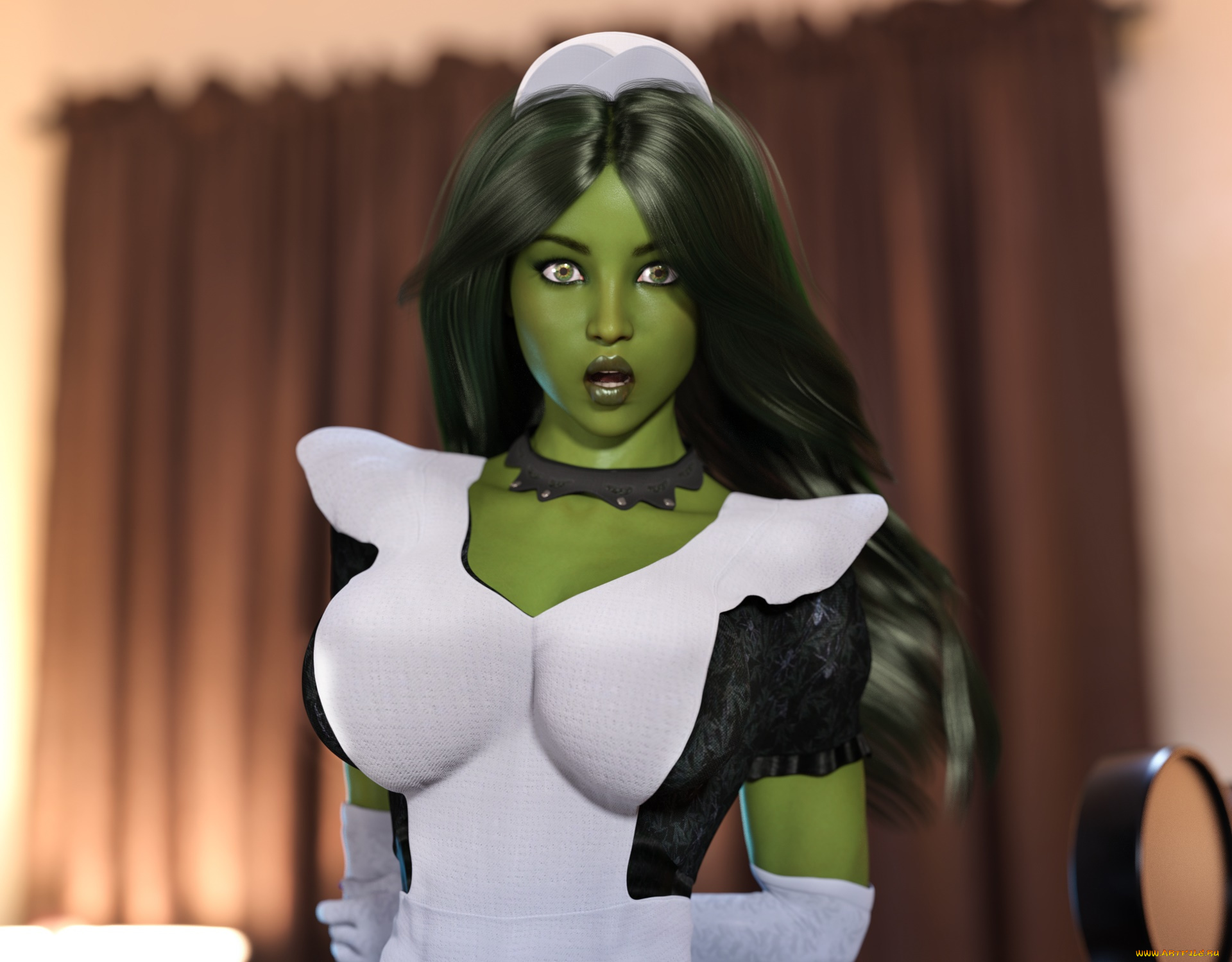 3д, графика, существа, , creatures, девушка, взгляд, фон