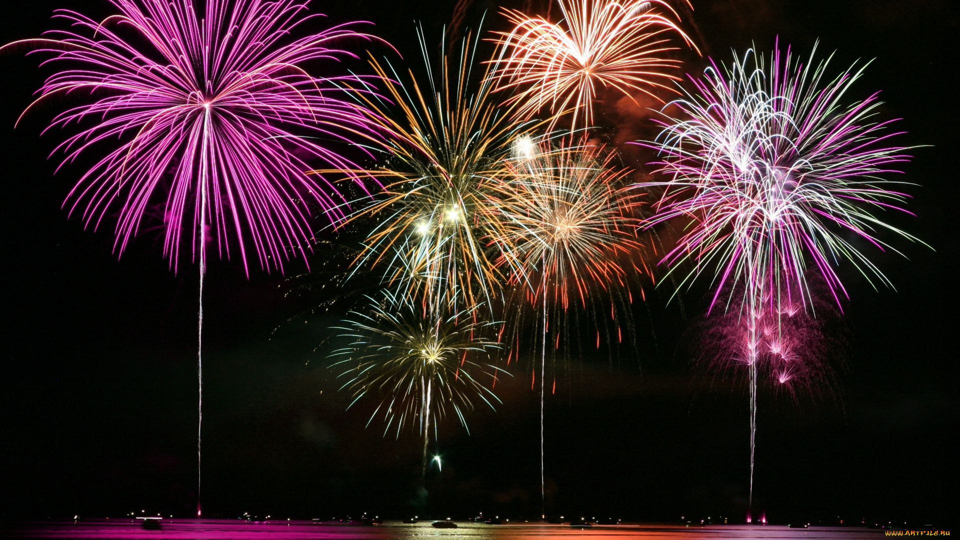 разное, салюты, , фейерверки, салют, огни, вода