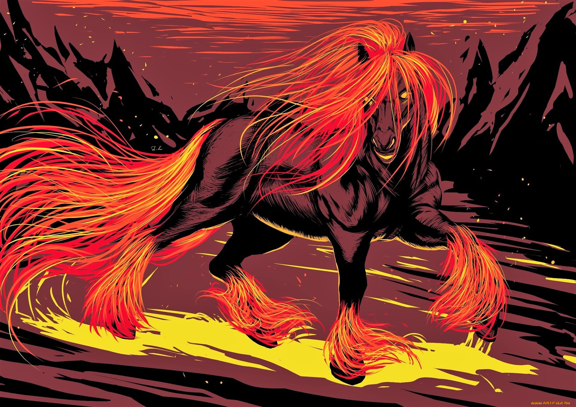 фэнтези, существа, конь, горы