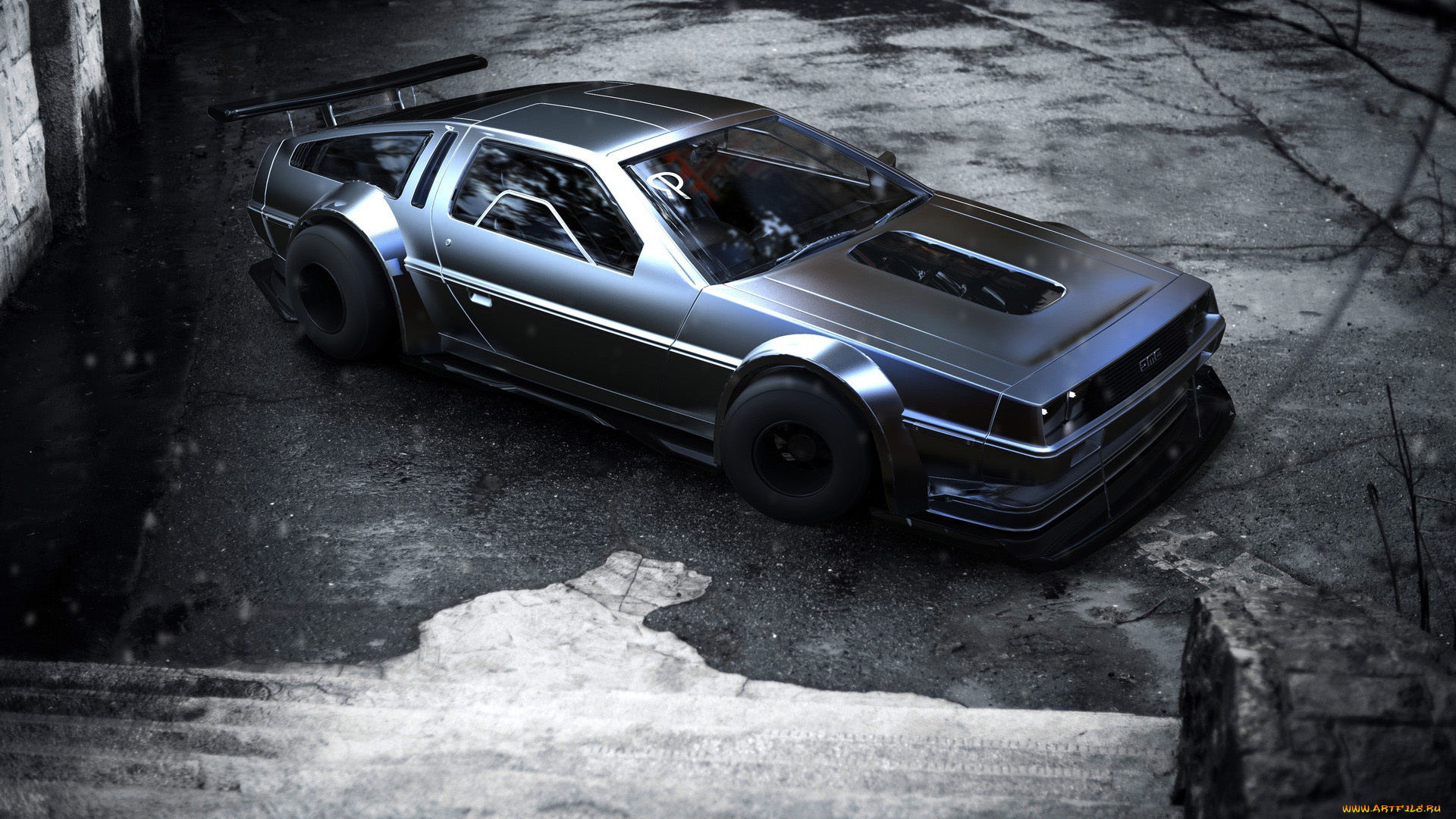 автомобили, 3д, delorean