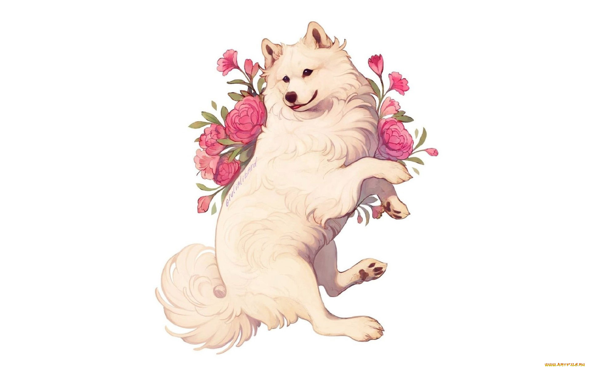 рисованное, животные, , собаки, собака, цветы