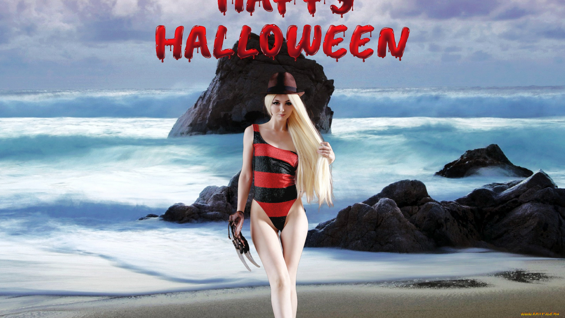 девушки, -, креатив, , косплей, блондинка, шляпа, надпись, косплей, когти