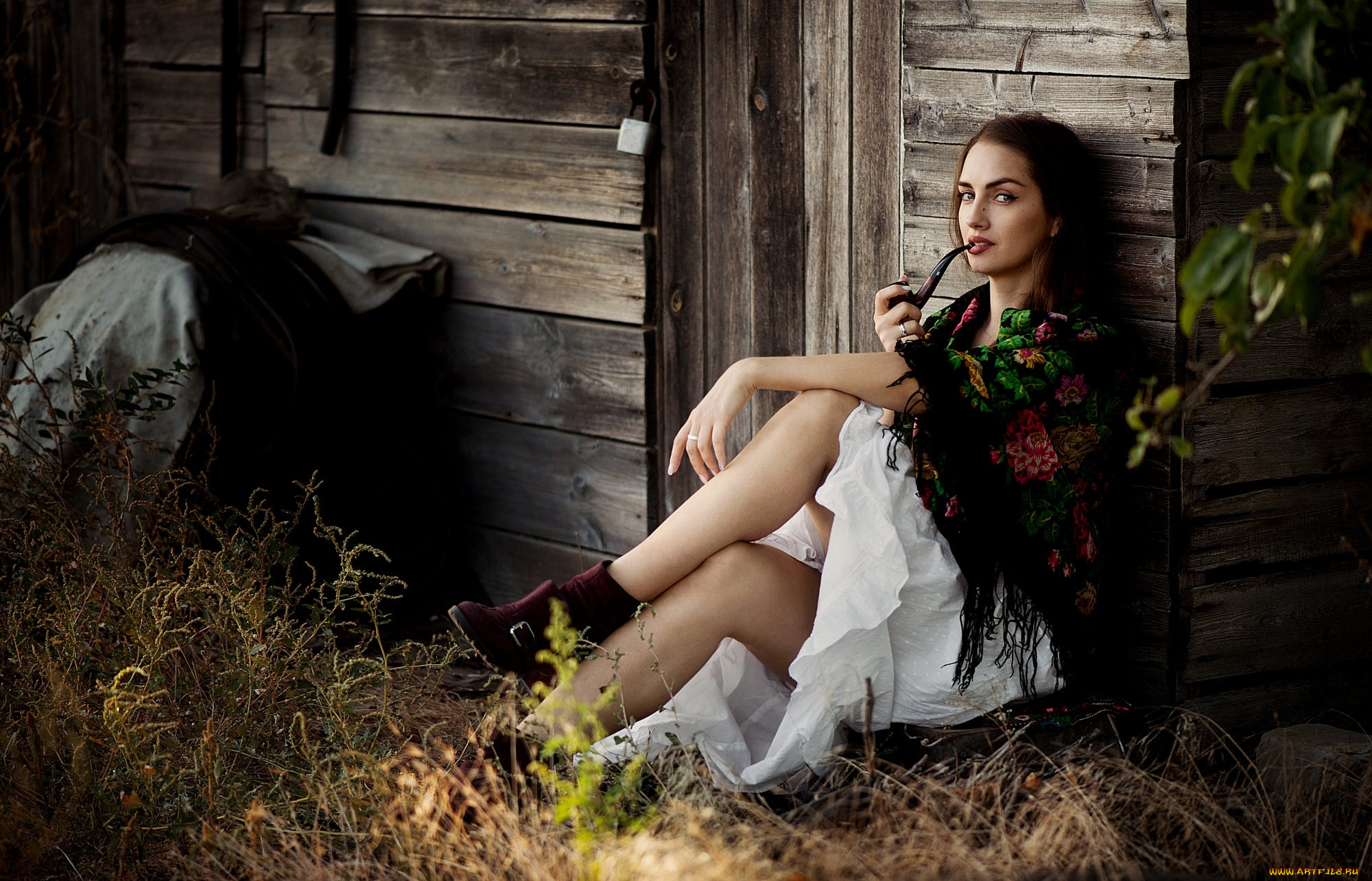 девушки, -, брюнетки, , шатенки, брюнетка, поза, платок, трубка