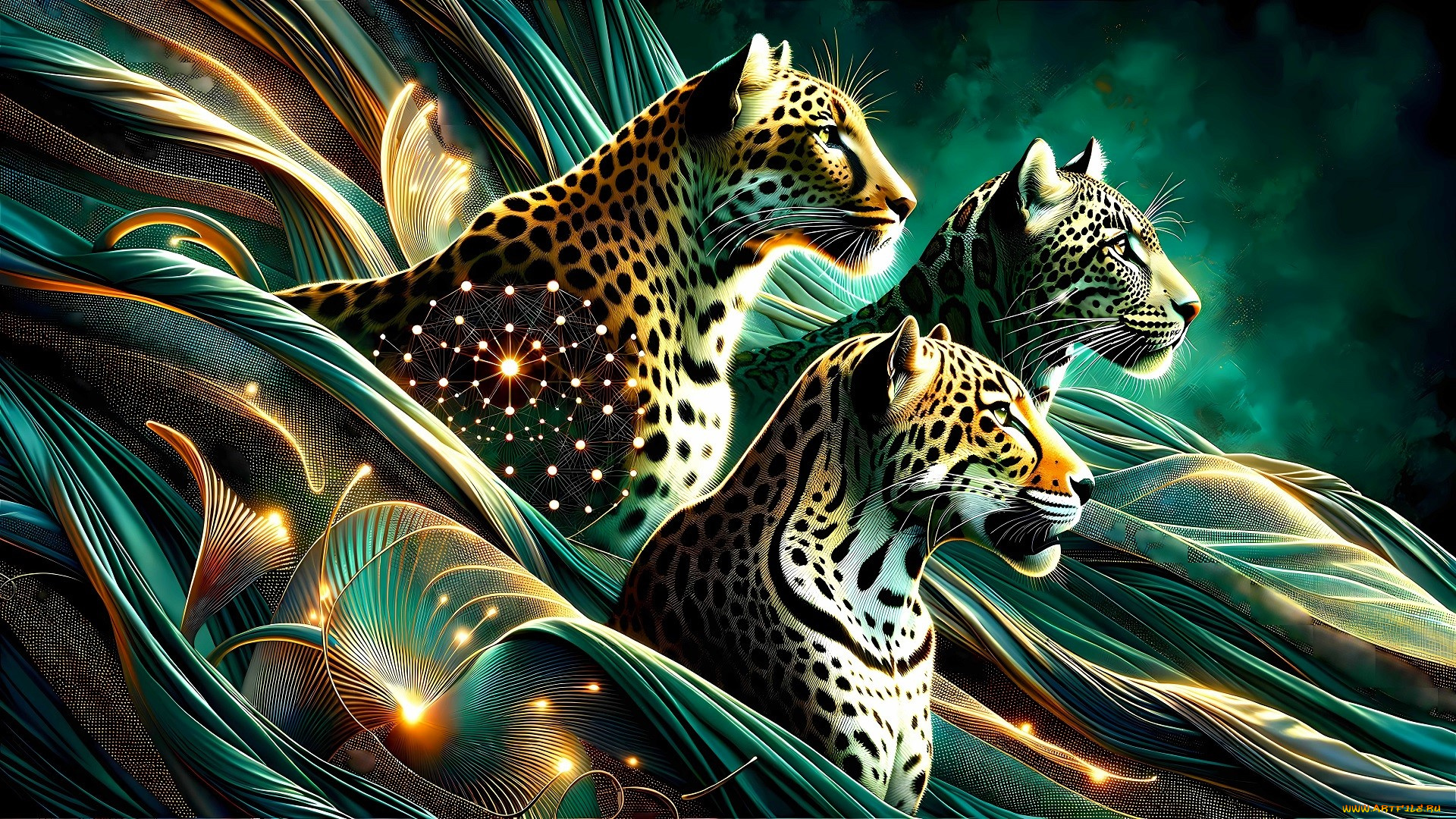 разное, компьютерный, дизайн, леопарды, волна, нейросеть