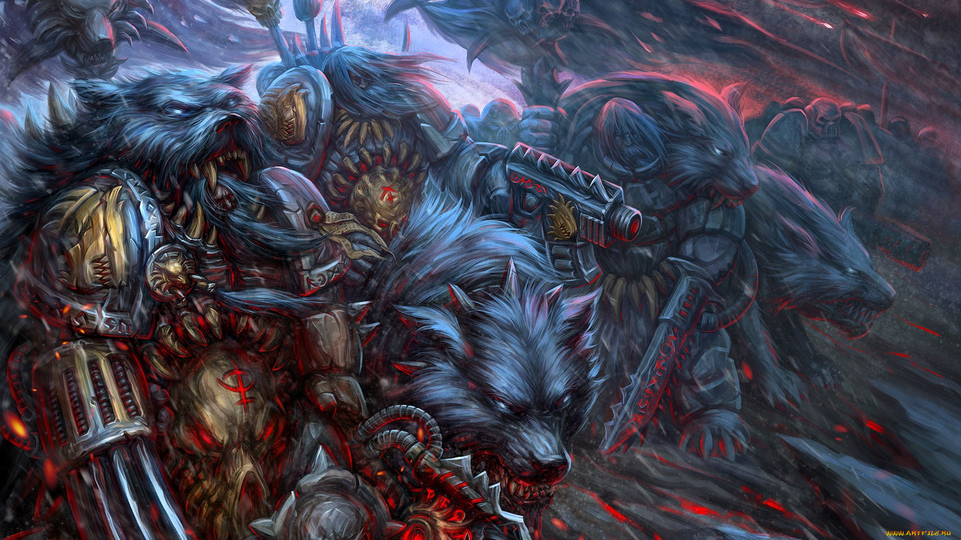 видео, игры, warhammer, 40k, волки, воины, броня, армия