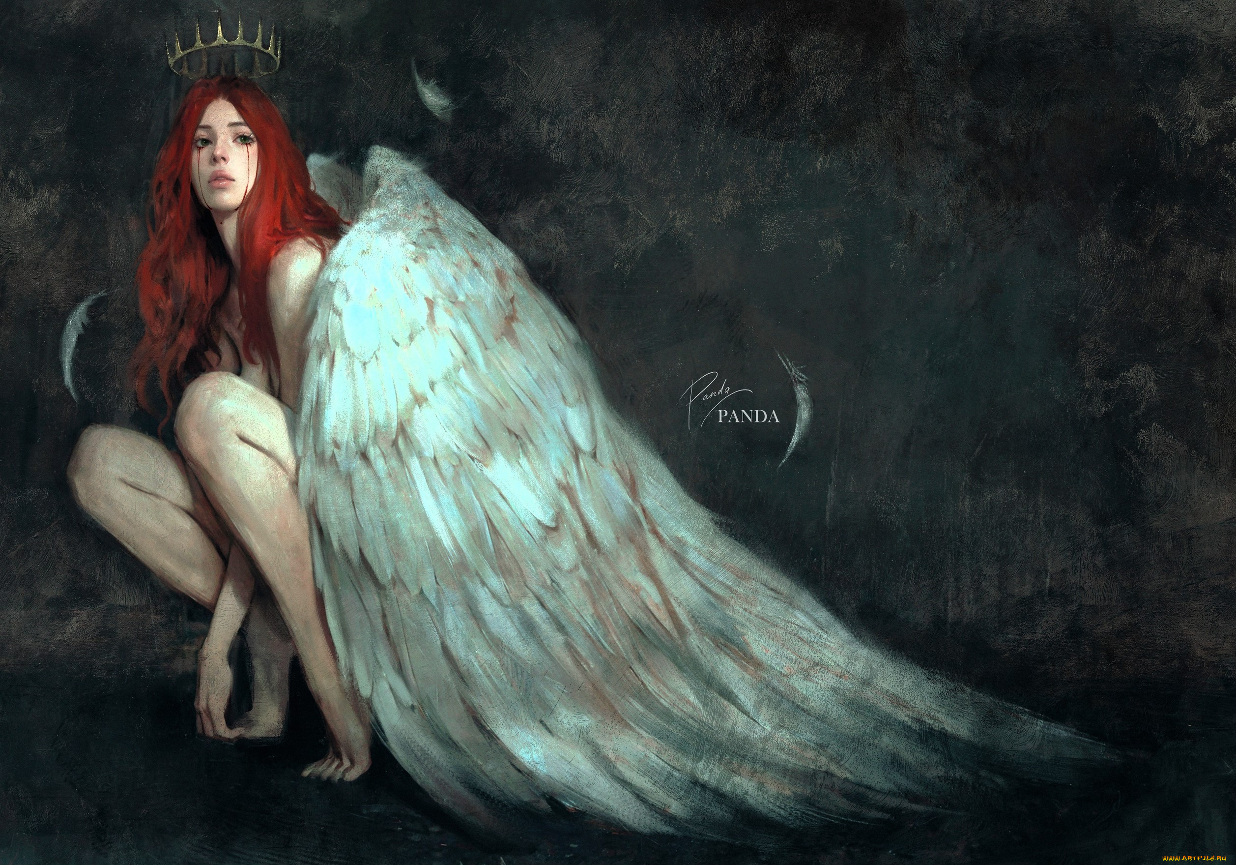 фэнтези, ангелы, девушка, ангел, рыжая, крылья, корона