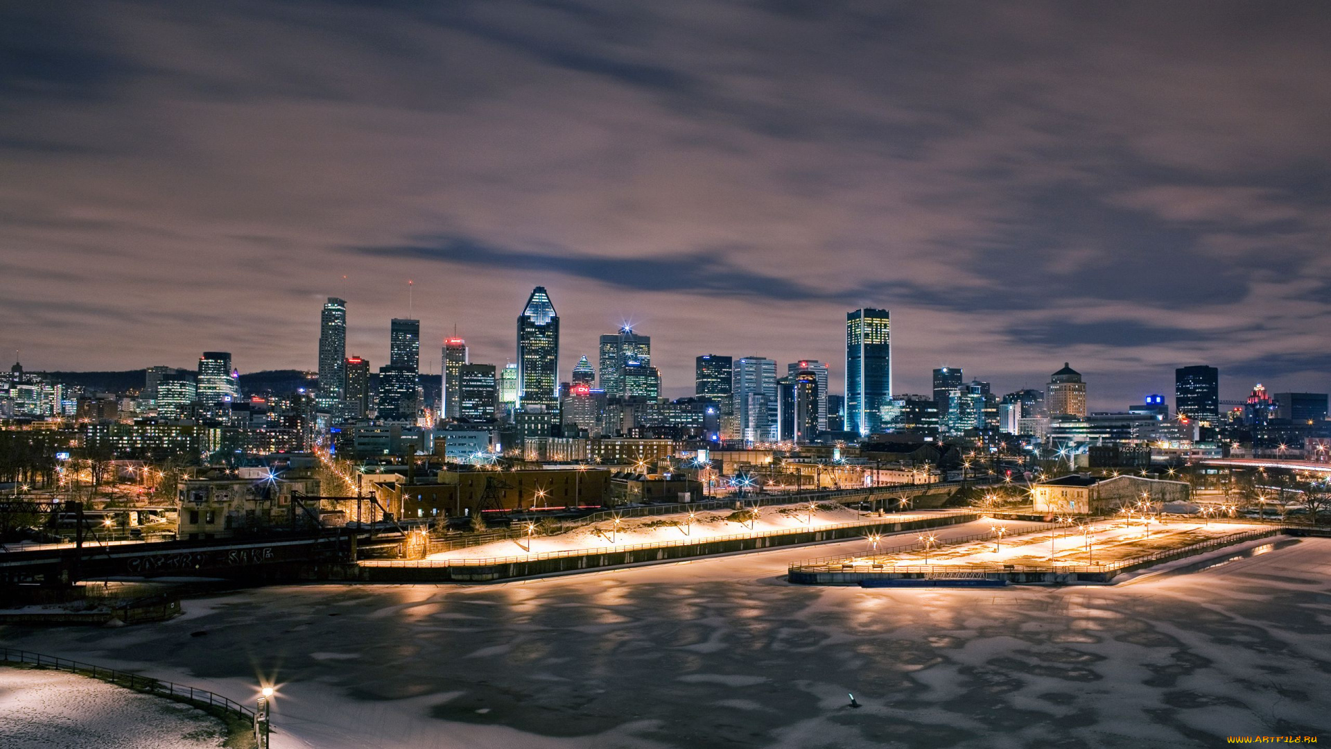 montreal, canada, города, огни, ночного