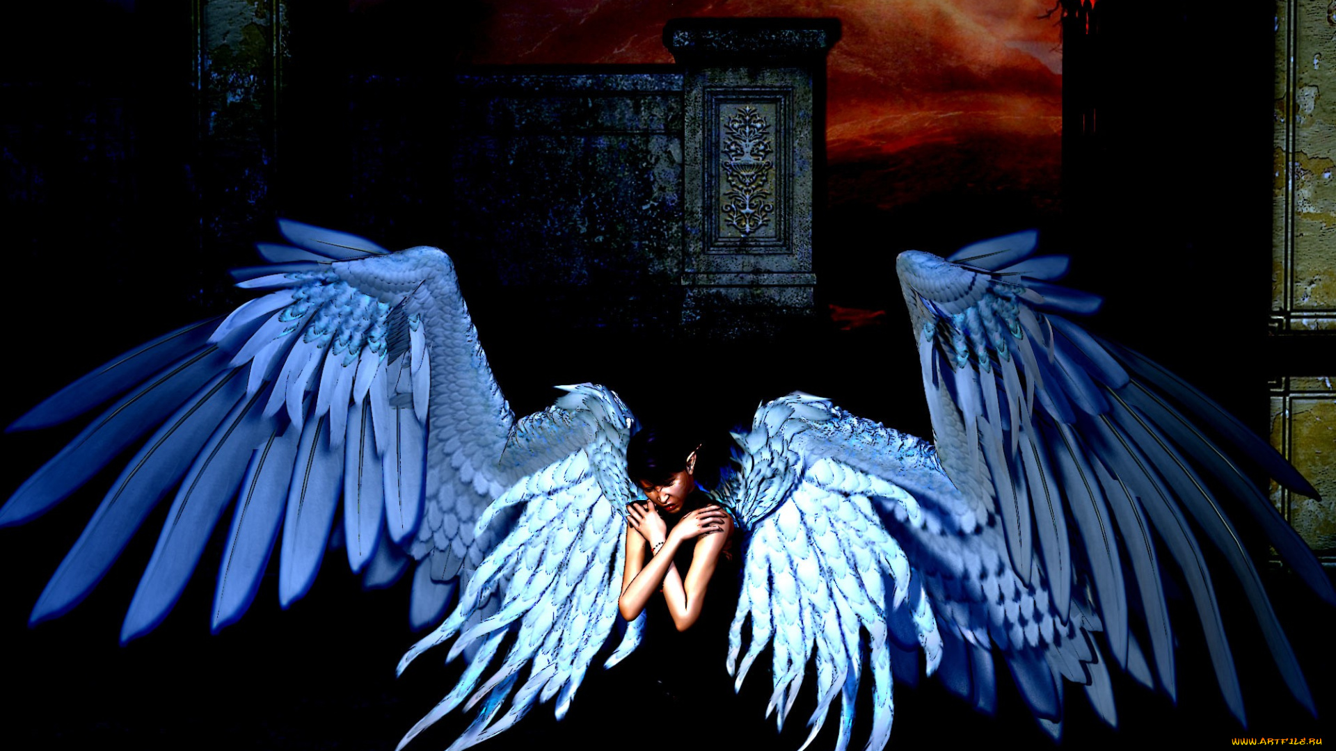 3д, графика, creatures, существа, крилья, ночь