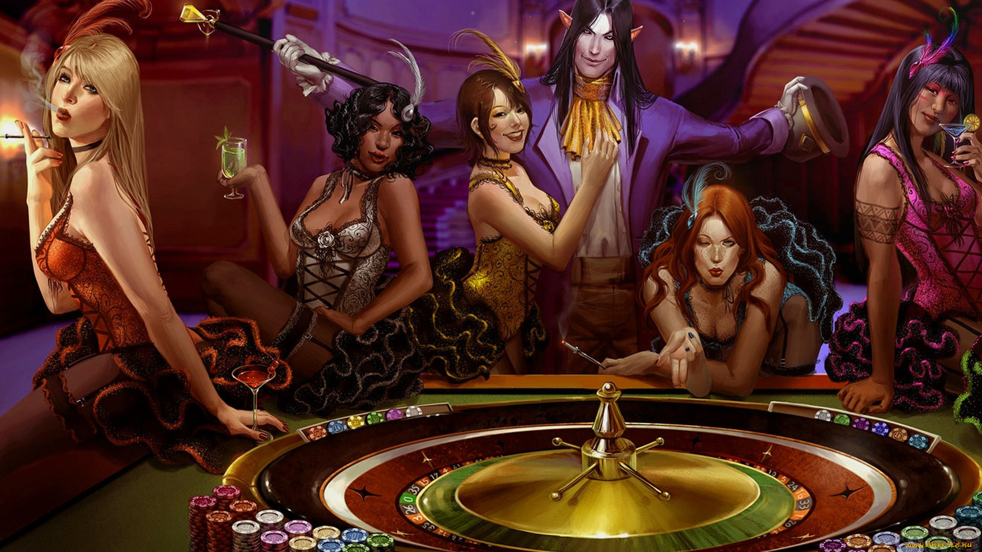 фэнтези, девушки, рулетка, эльф, казино
