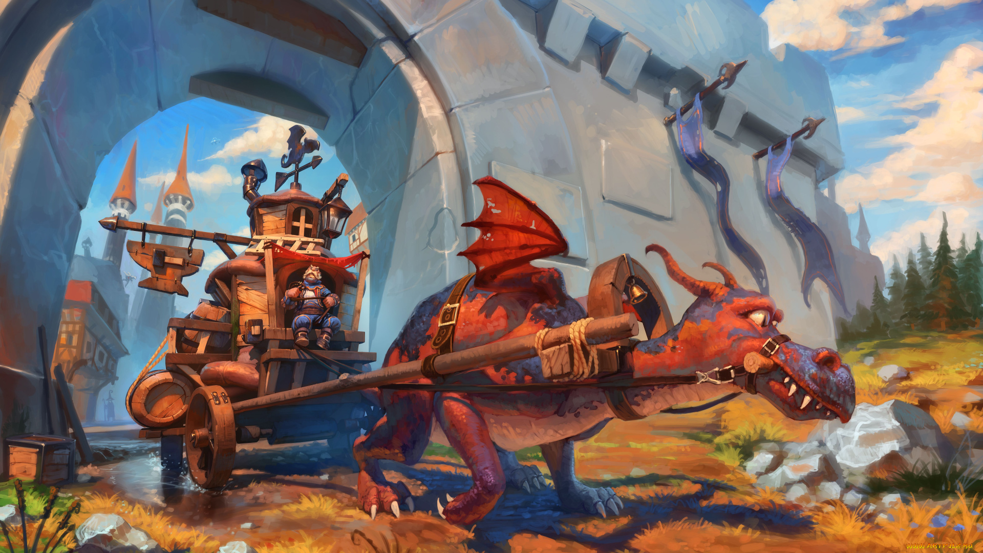 фэнтези, драконы, повозка, real-sonkes, крепость, средневековье