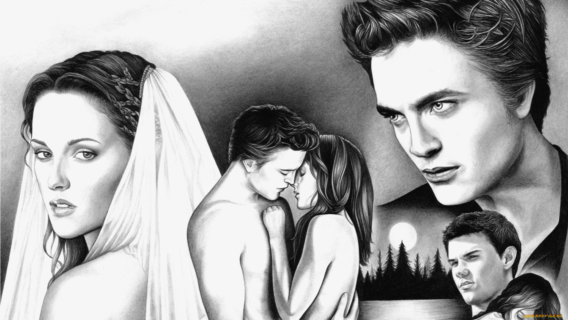 рисованные, люди, белла, эдвард, сумерки, вампир