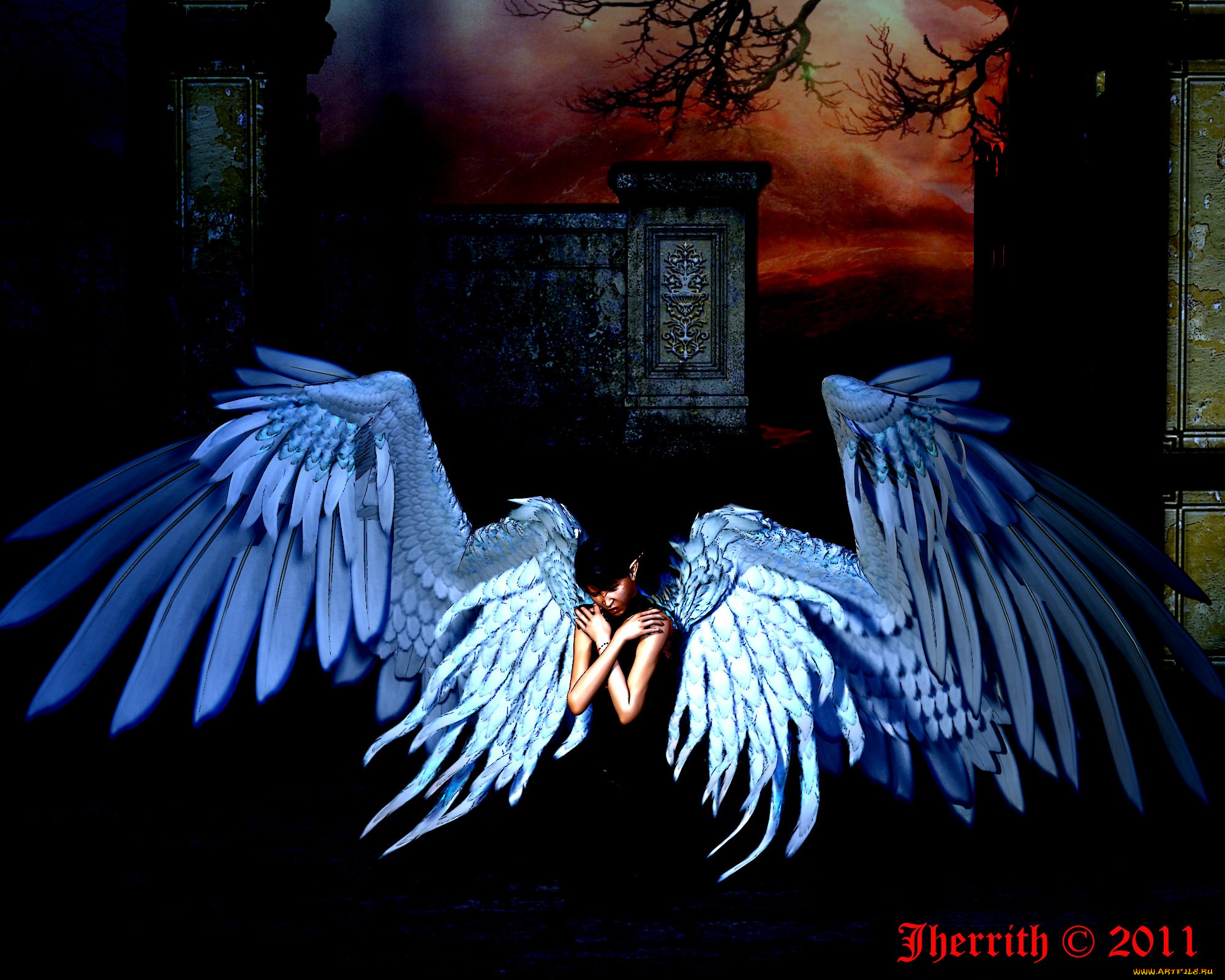 3д, графика, creatures, существа, крилья, ночь