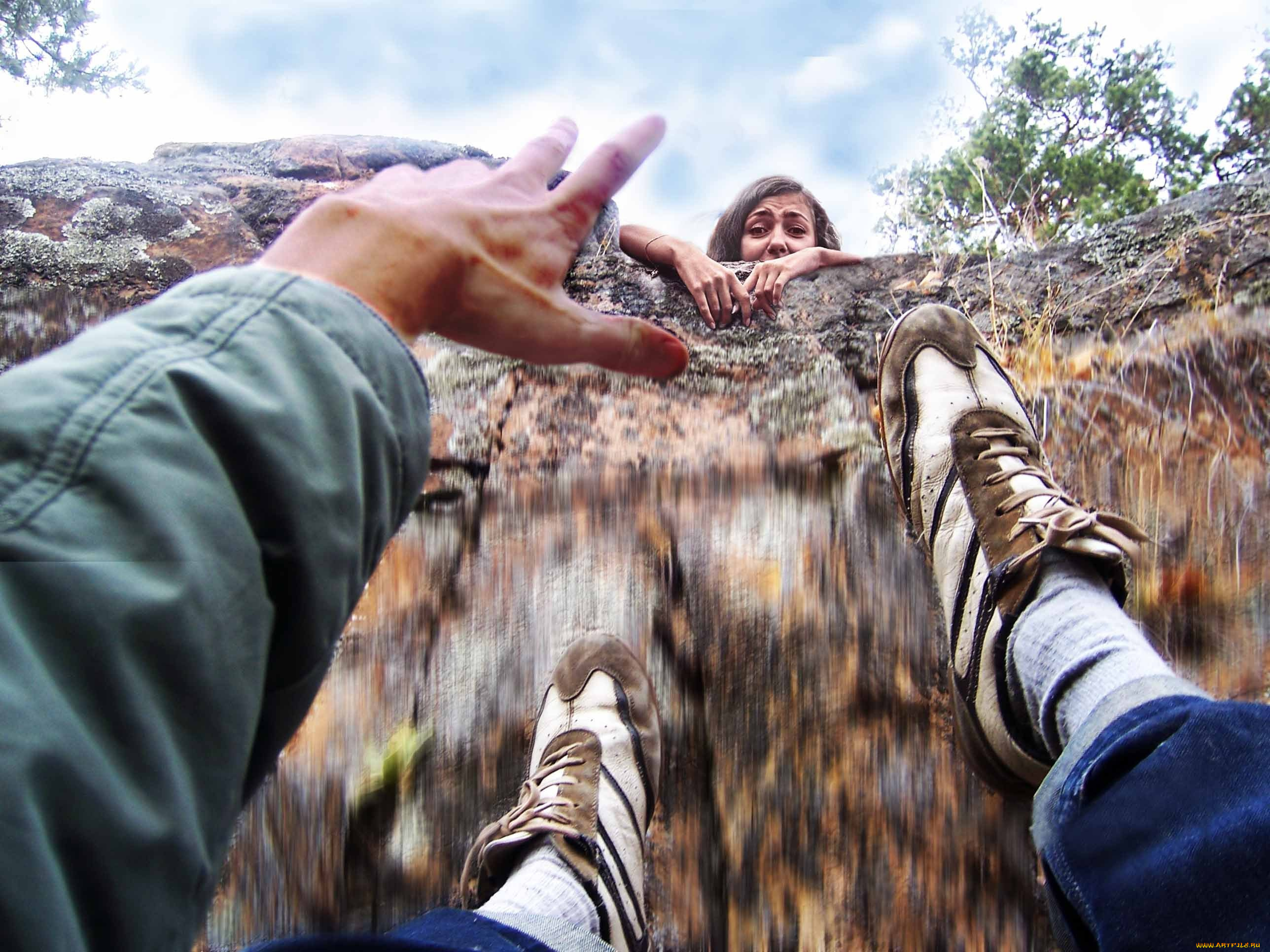 разное, люди, девушка, мужчина, обрыв, падение