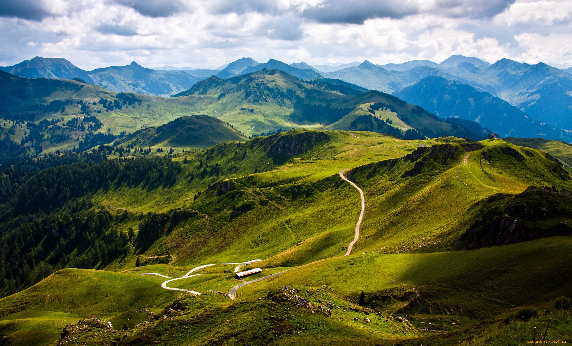 природа, пейзажи, горы, дорога, дом