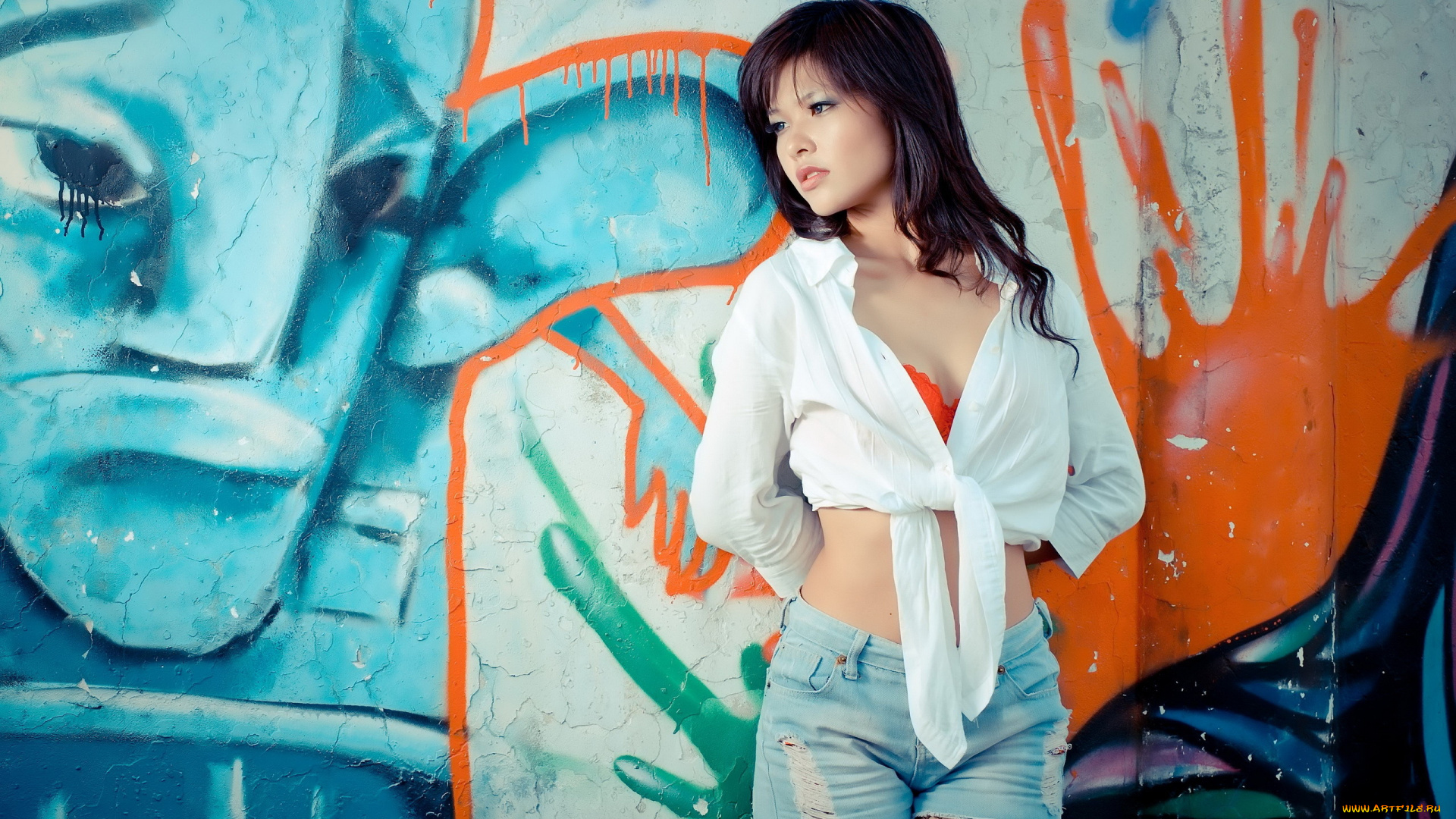 -Unsort, Азиатки, девушки, unsort, азиатки, стена, граффити