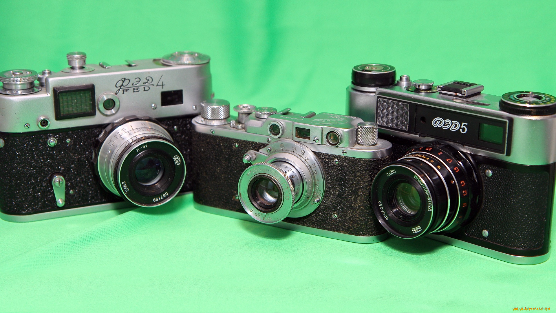 бренды, fed, фотоаппараты, фон, зелЁный, раритет, объективы, корпус, фед