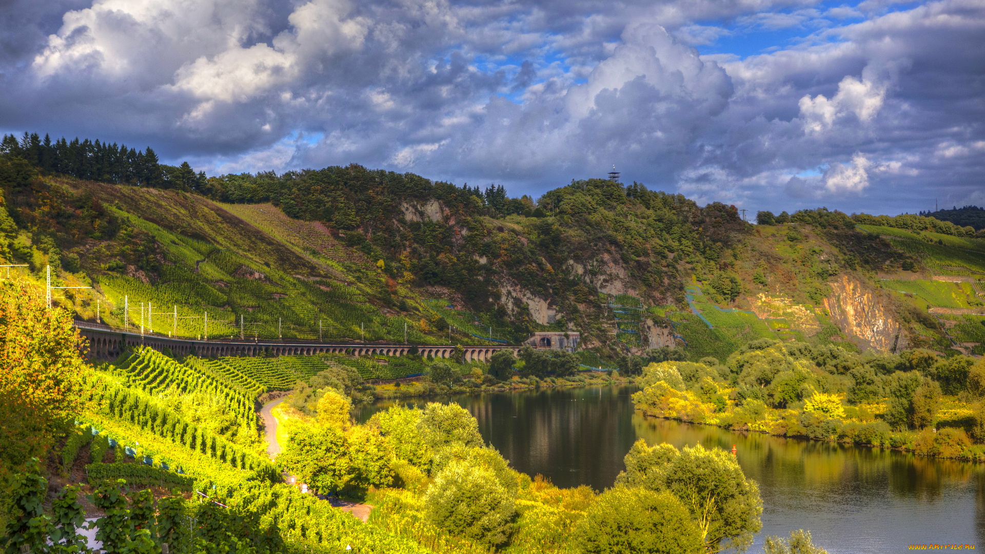 германия, пюндерих, природа, реки, озера, мост, река