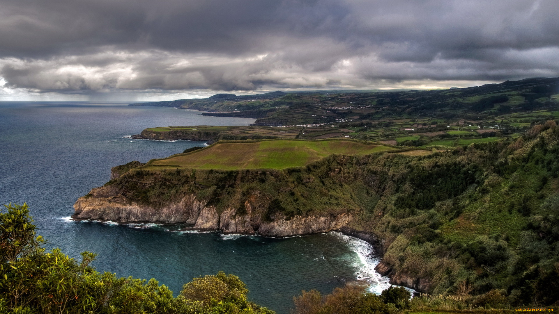 португалия, san, miguel, природа, побережье, море, берег