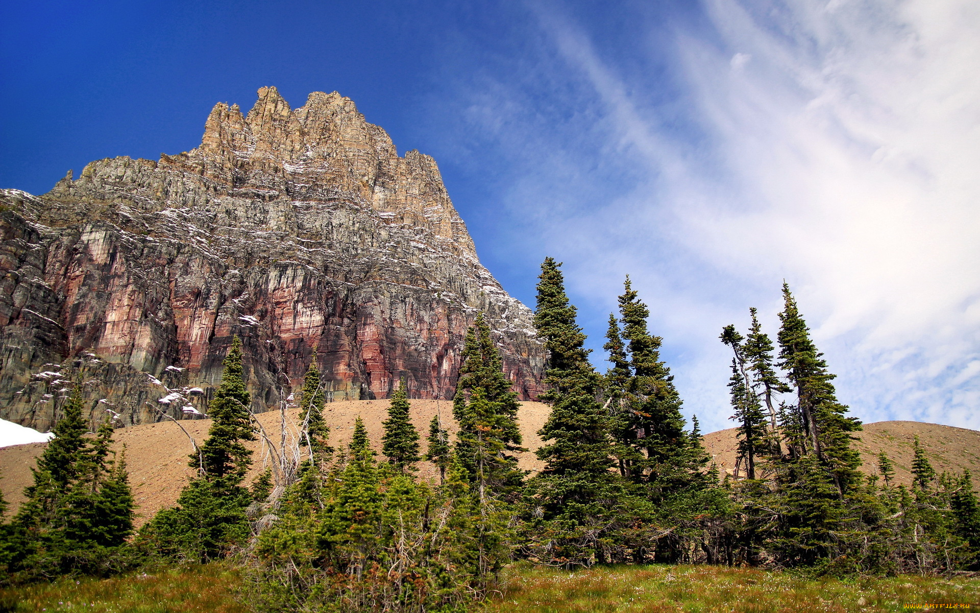 природа, горы, деревья, скала