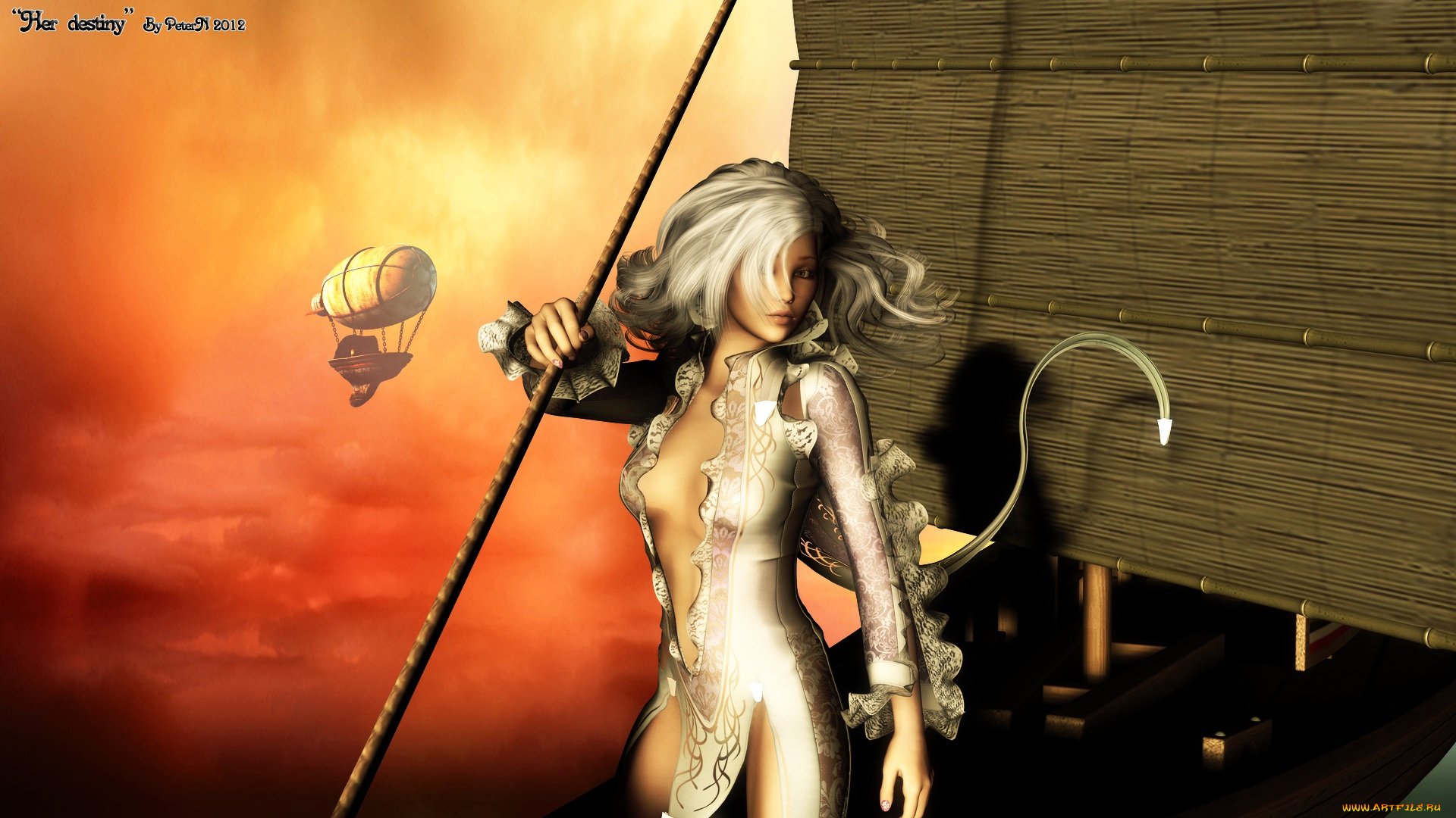 3д, графика, fantasy, фантазия, шест, девушка