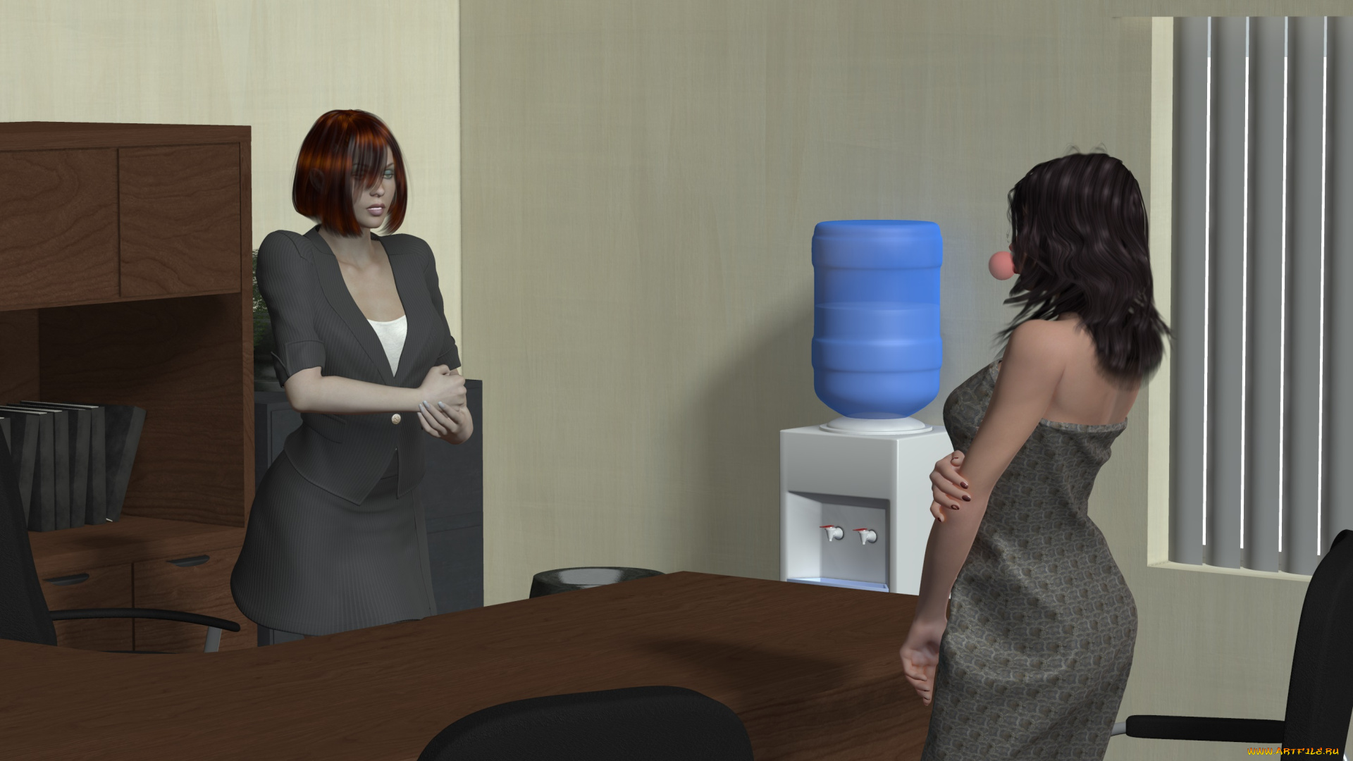 3д, графика, people, люди, стол, офис, девушки