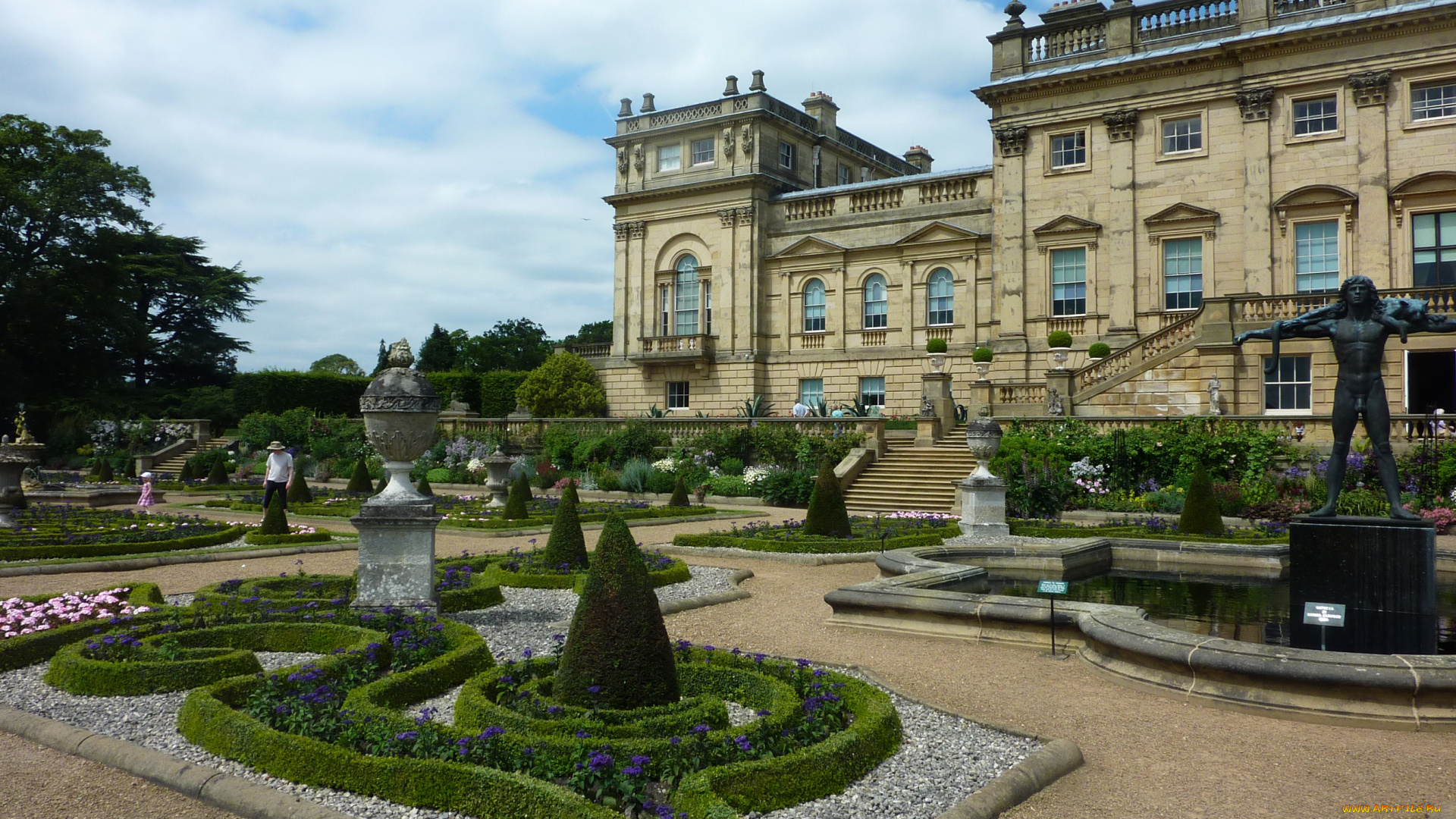 англия, лидс, harewood, house, города, здания, дома, парк, здание, цветы