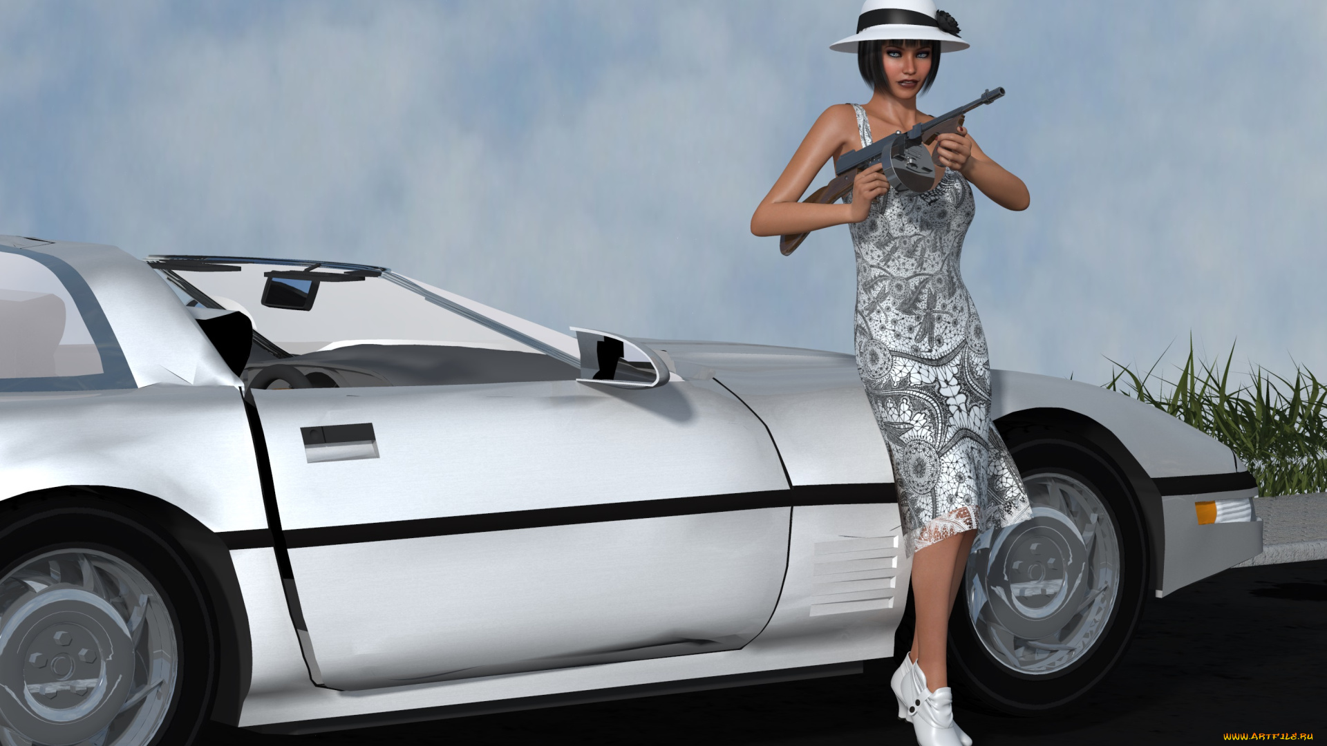 автомобили, 3д, девушка, автомобиль, автомат