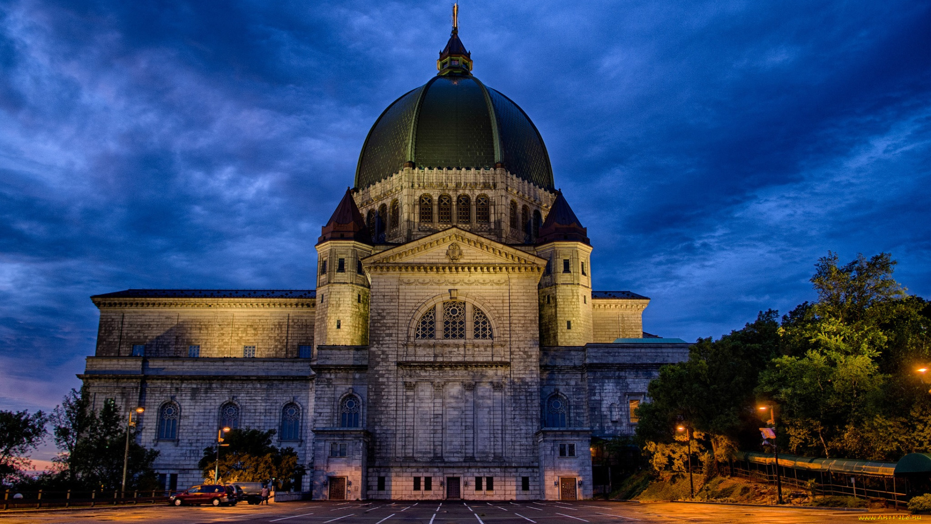 города, католические, соборы, костелы, аббатства, фонари, ночь, парк, собор, подсветка, купол