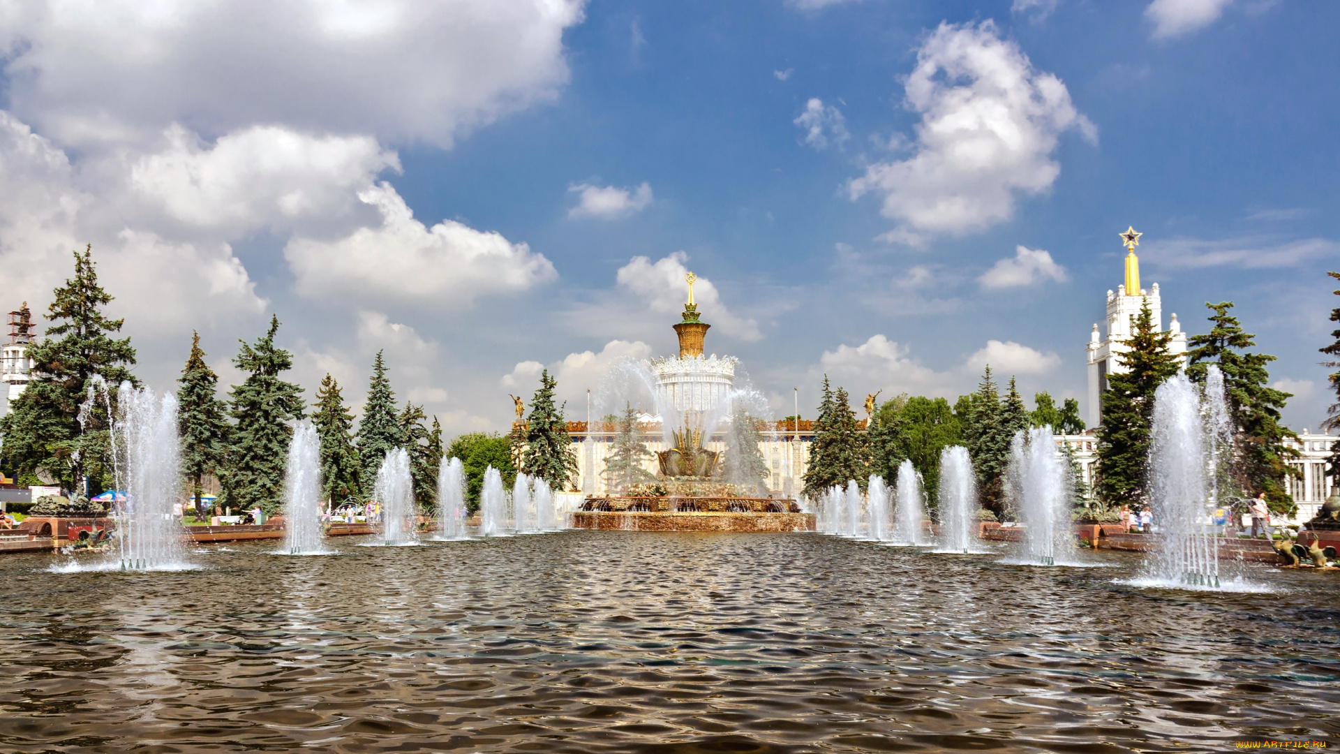 города, москва, россия, фонтаны, вднх