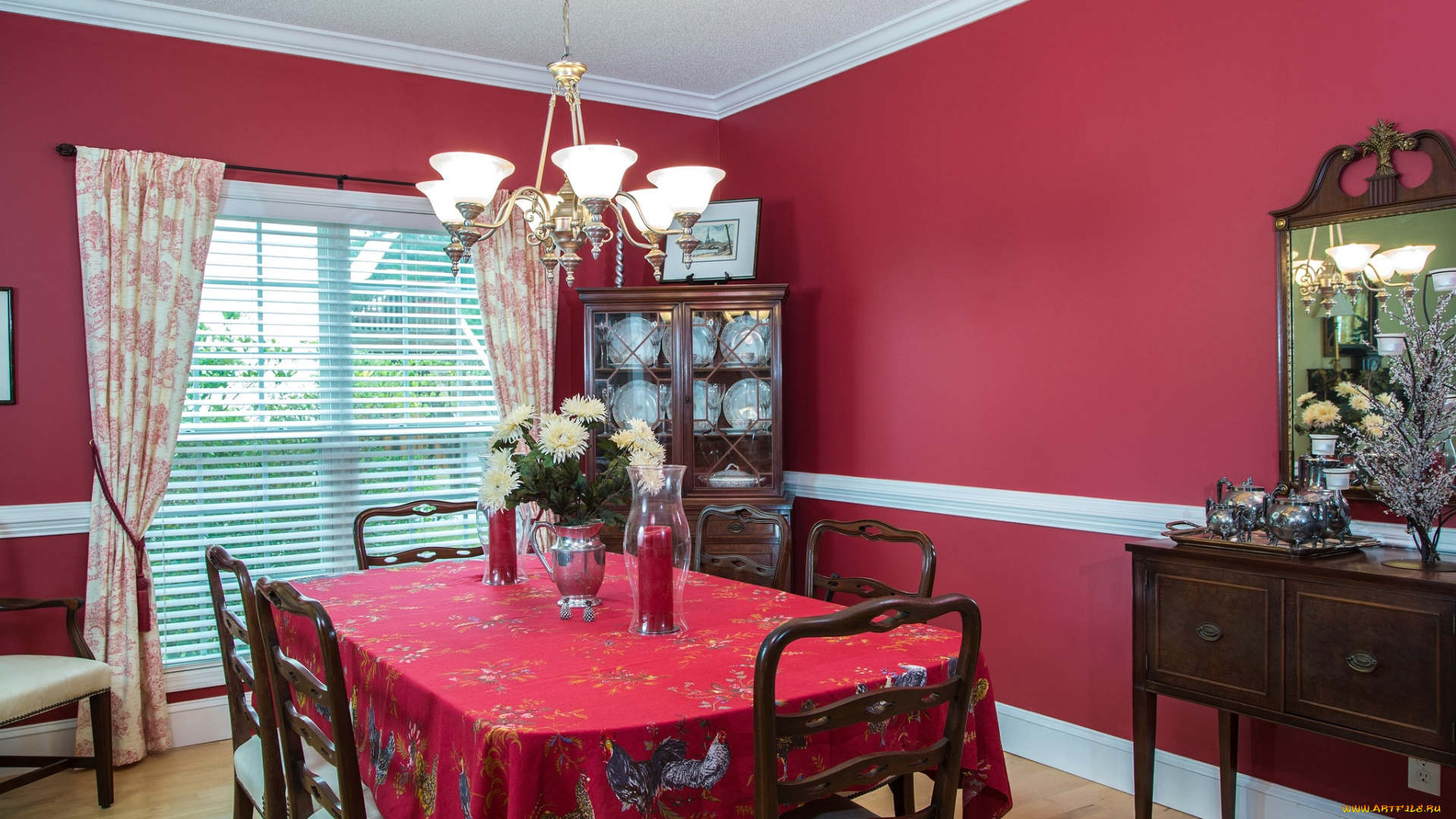 интерьер, столовая, цветы, стол