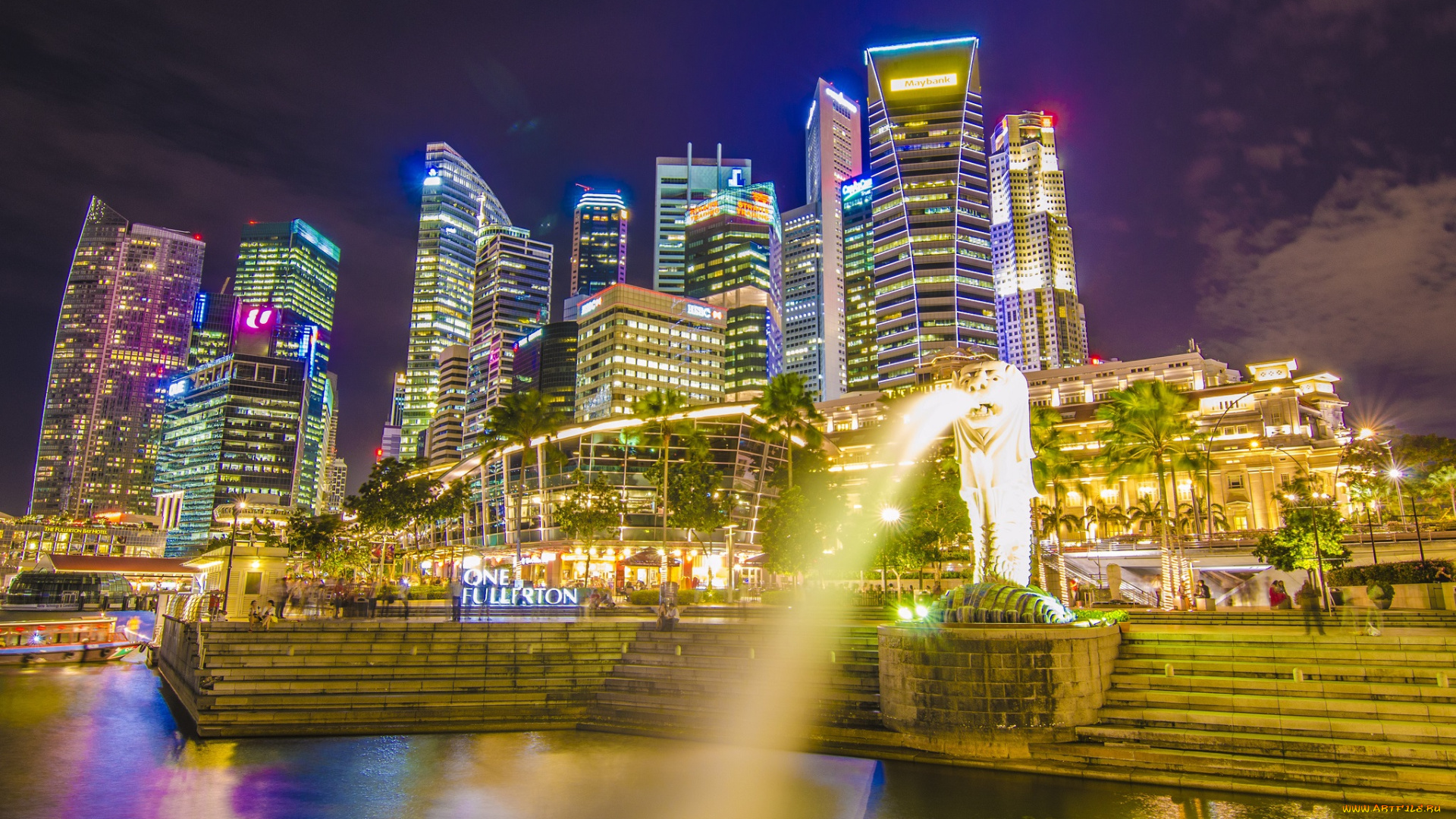 singapore, города, сингапур, огни, город, ночь