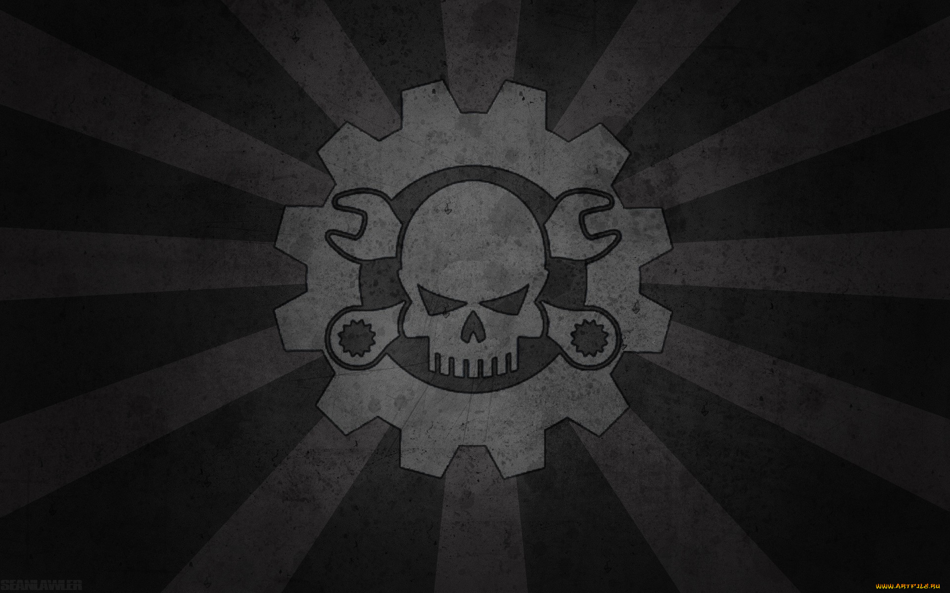 рисованные, минимализм, череп, лучи, ключи, шестерня