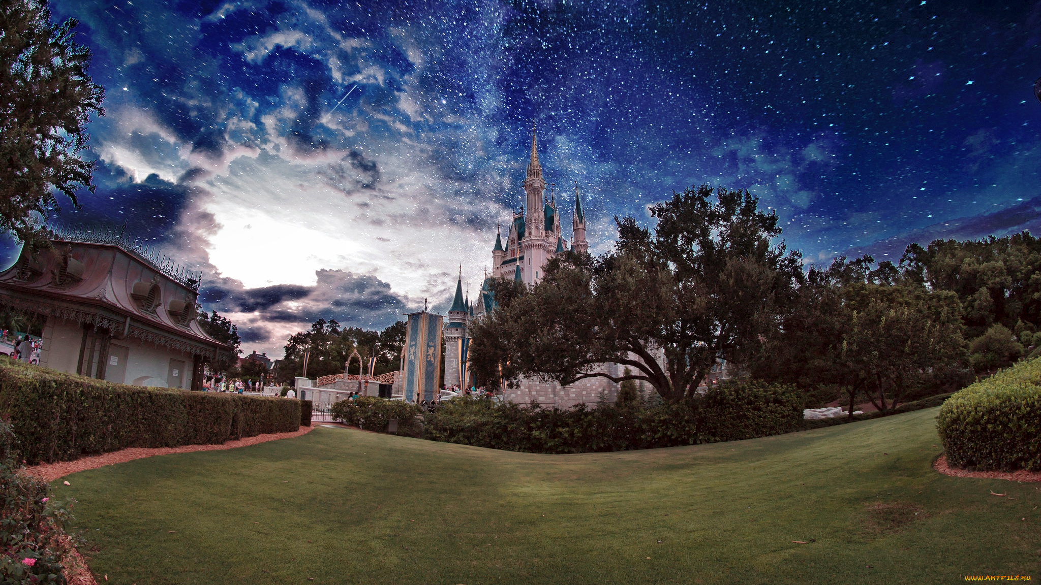 города, диснейленд, небо, замок, парк, звезды