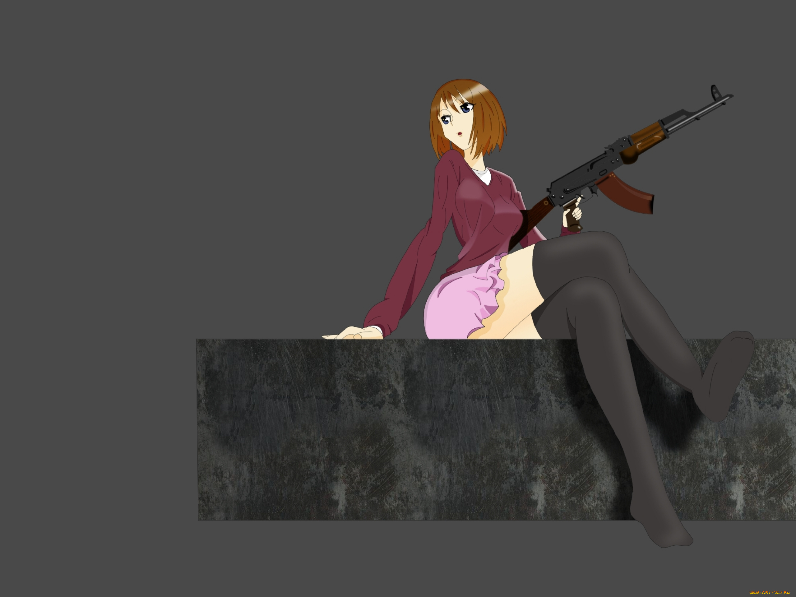 рисованные, люди, автомат, девушка