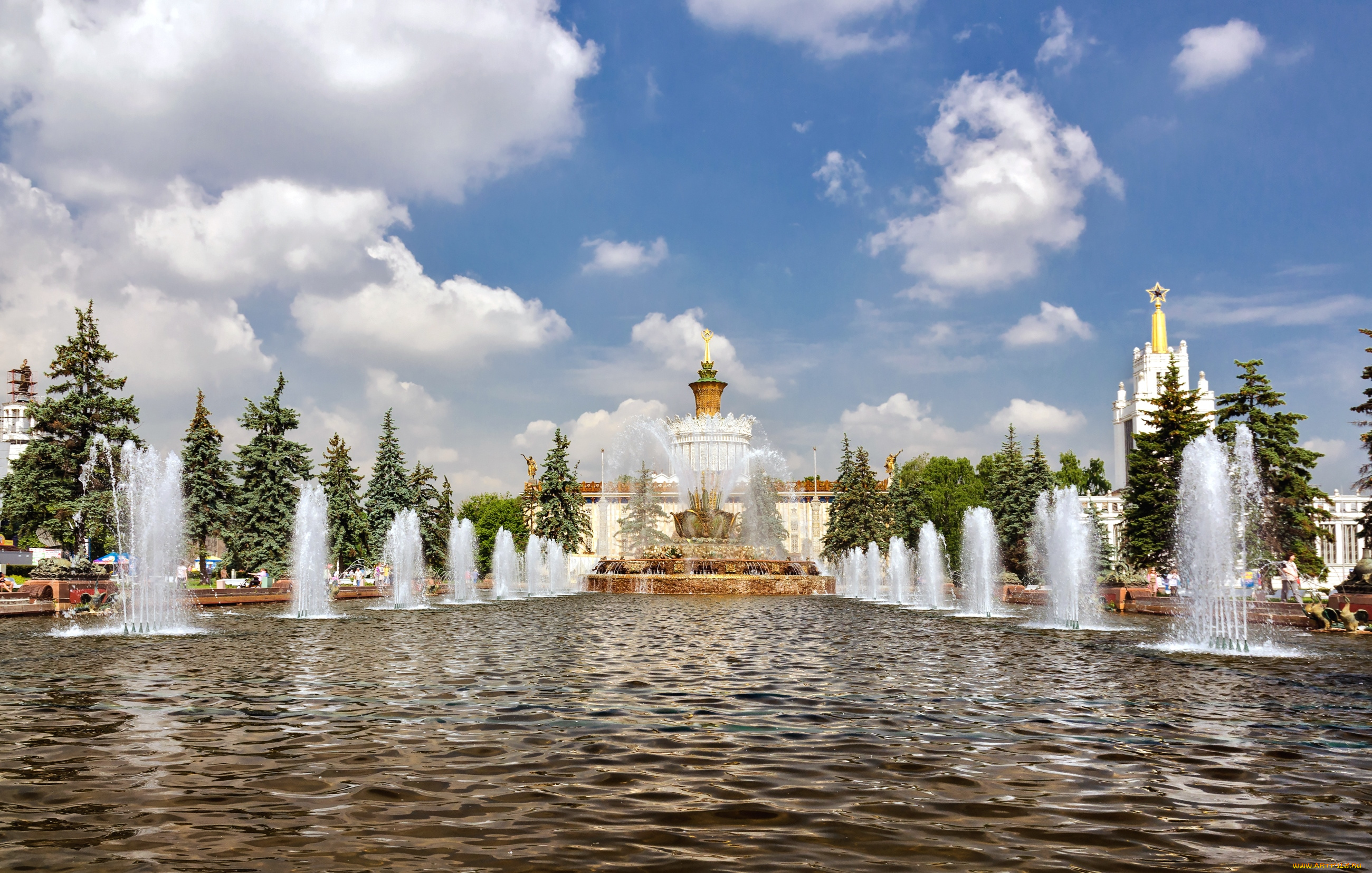 города, москва, россия, фонтаны, вднх