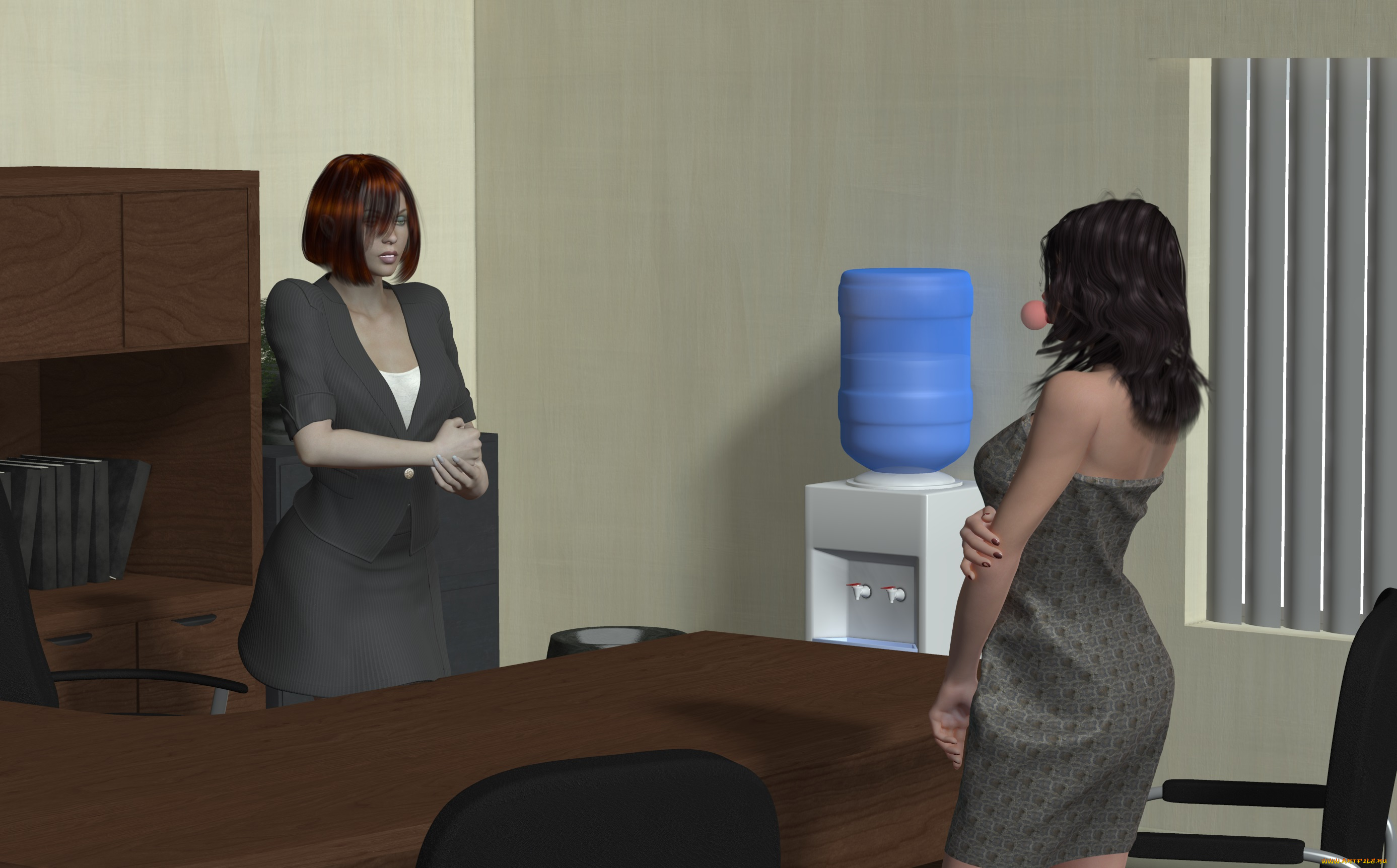 3д, графика, people, люди, стол, офис, девушки