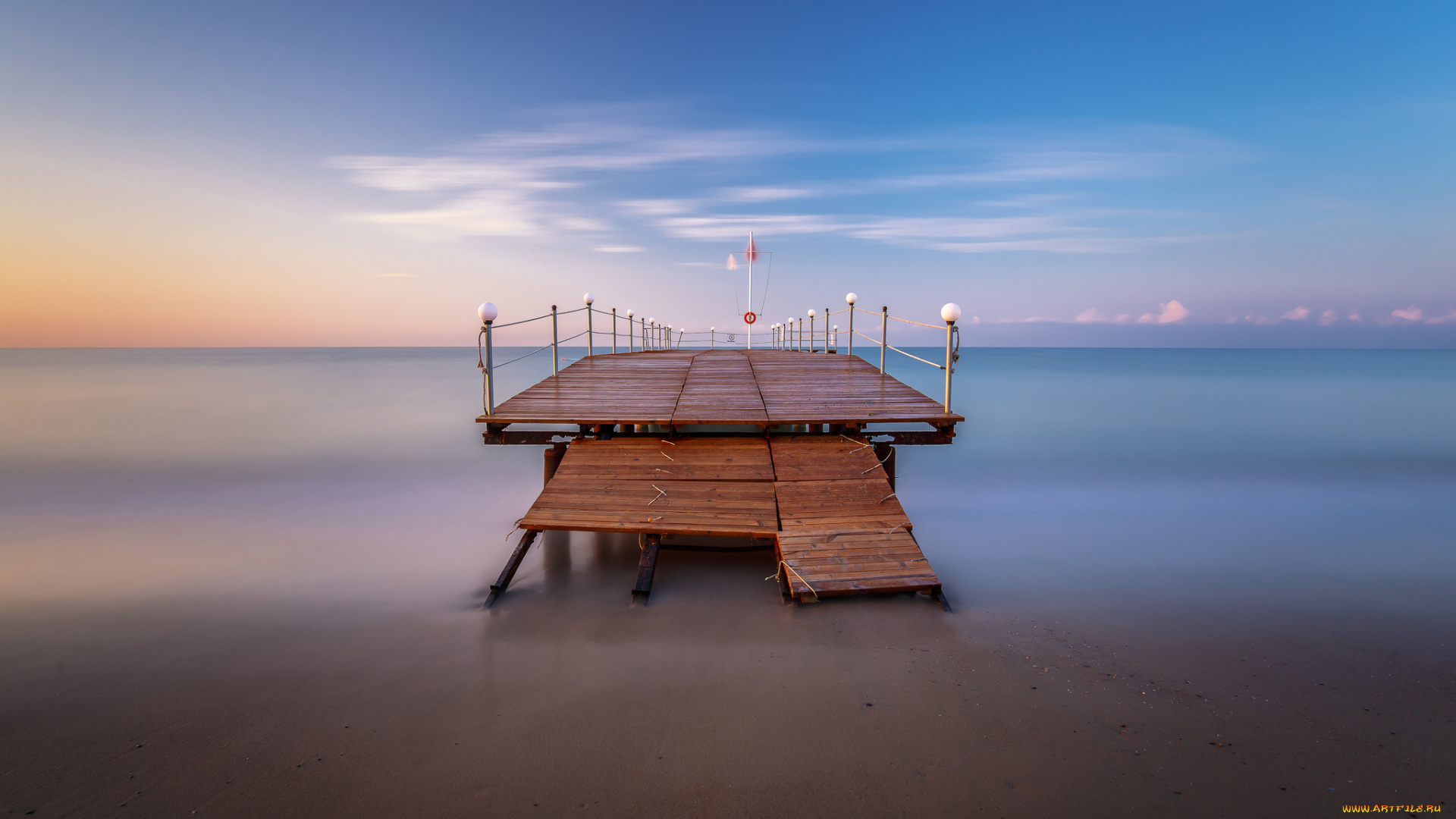 природа, побережье, мостик, горизонм, океан